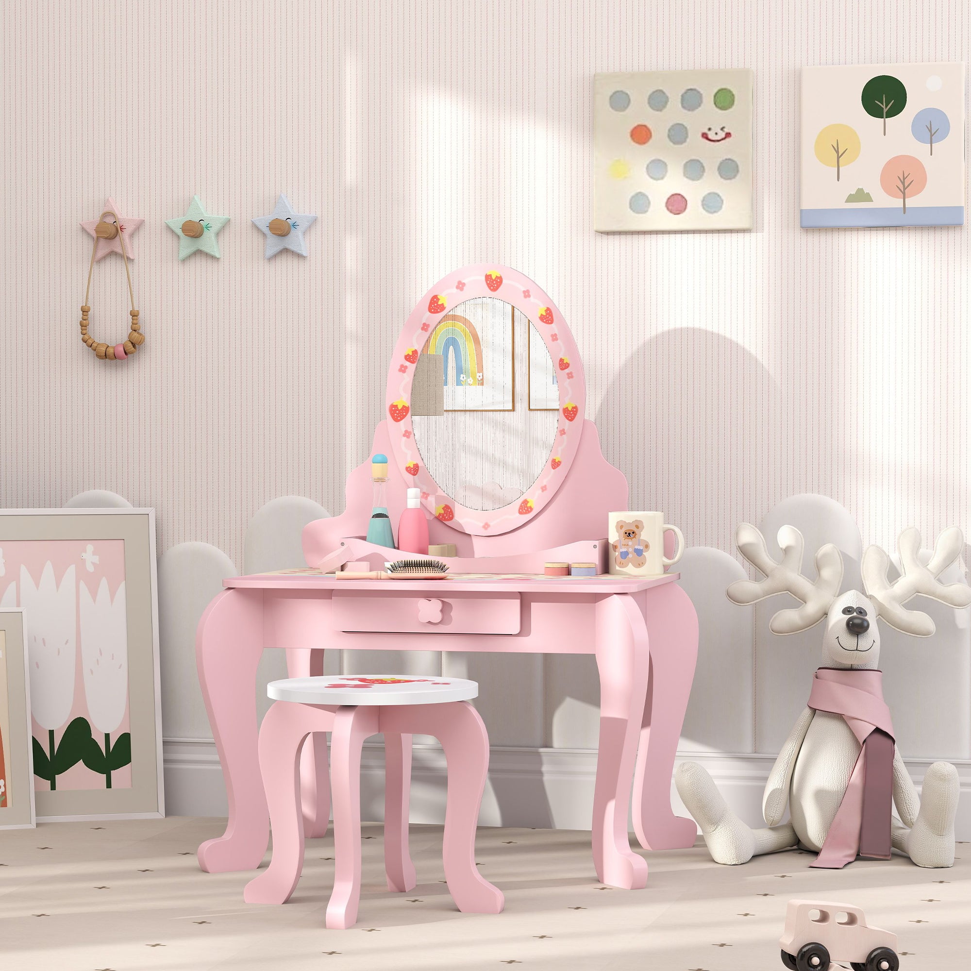 AIYAPLAY Kids Vanity Table Set with Stool and Mirror
