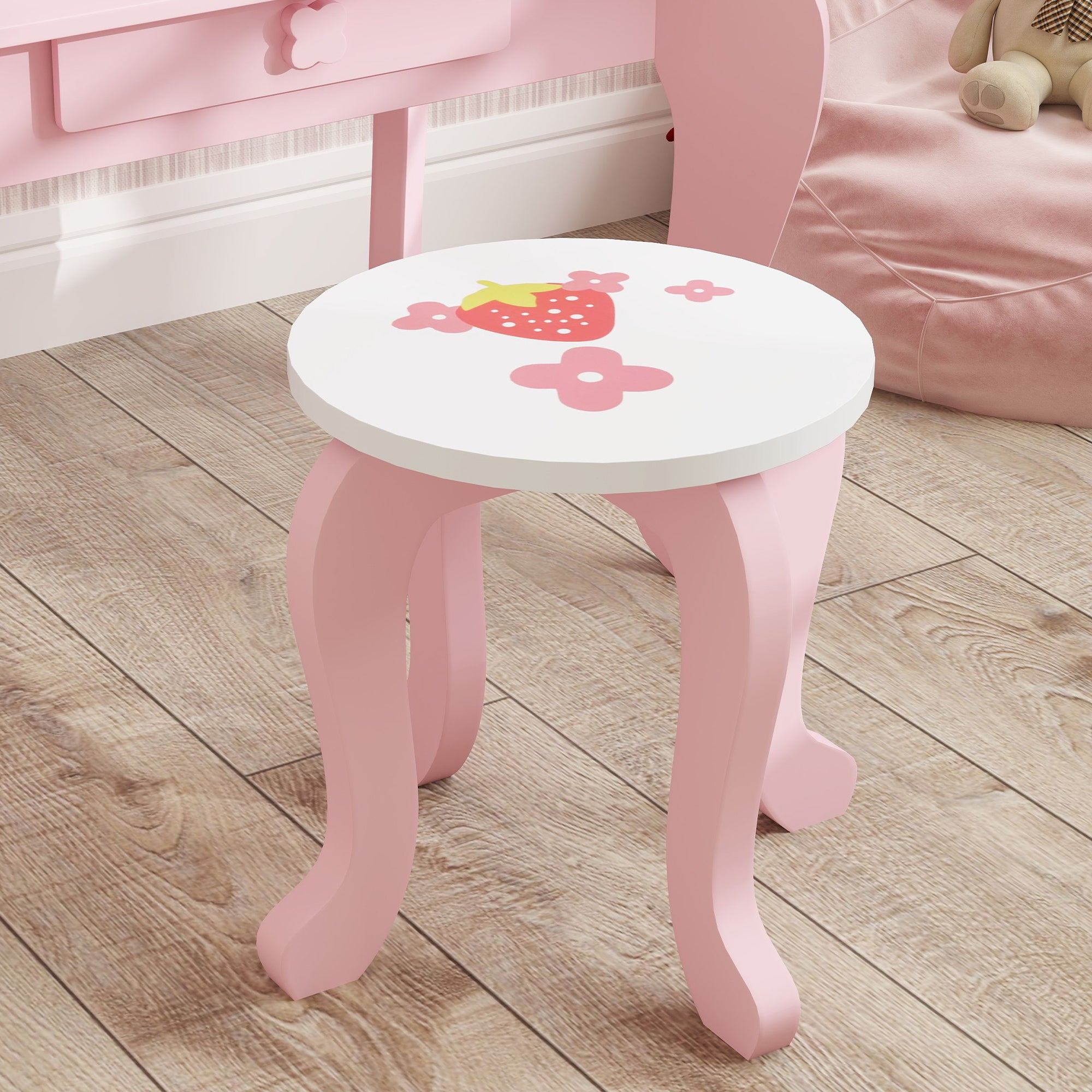 AIYAPLAY Kids Vanity Table Set with Stool and Mirror
