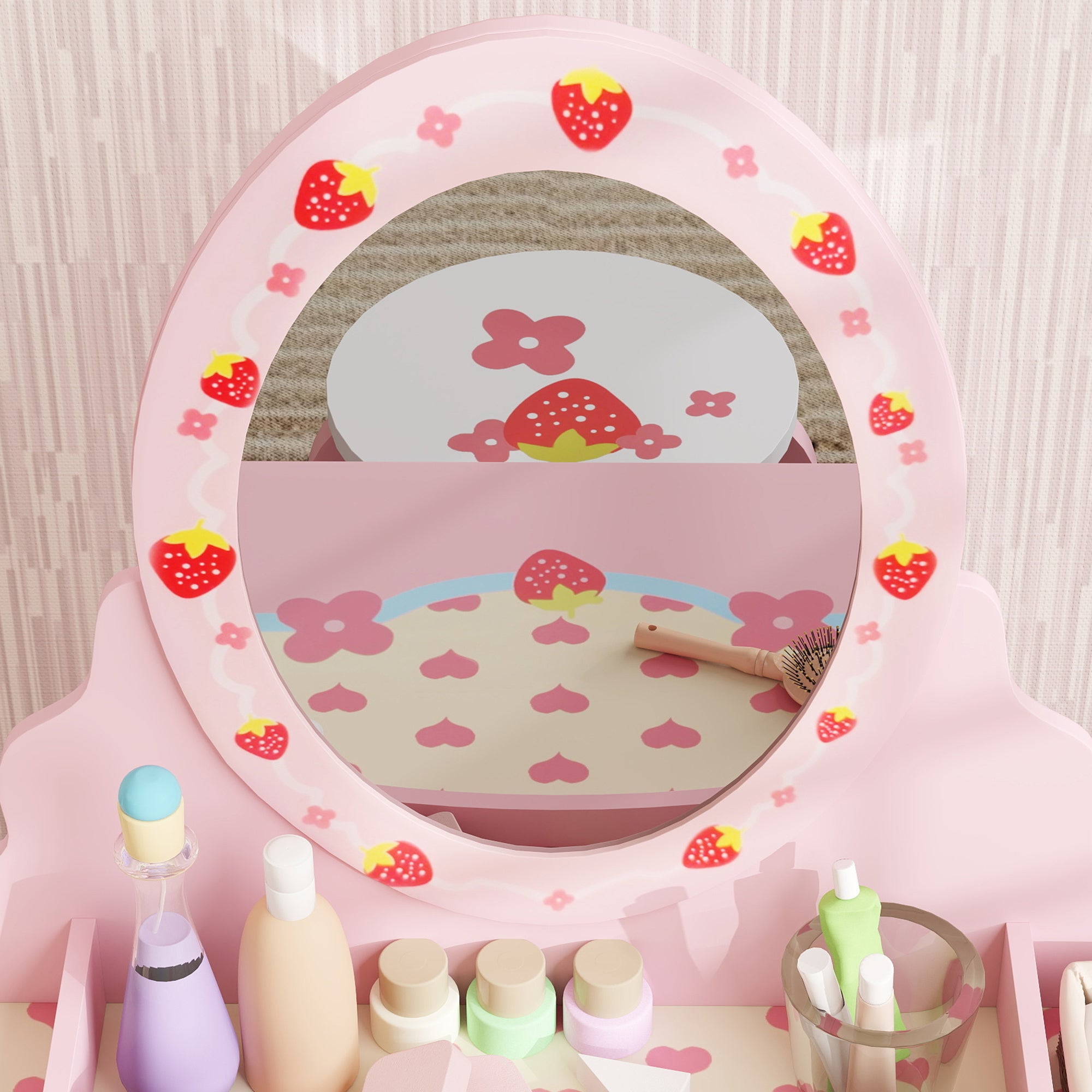 AIYAPLAY Kids Vanity Table Set with Stool and Mirror