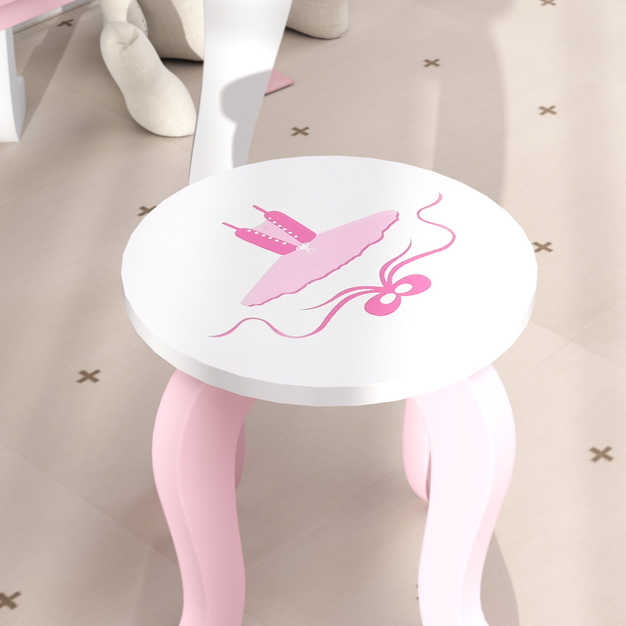Kids Ballet Print Vanity Set with Mirror, Stool and Storage