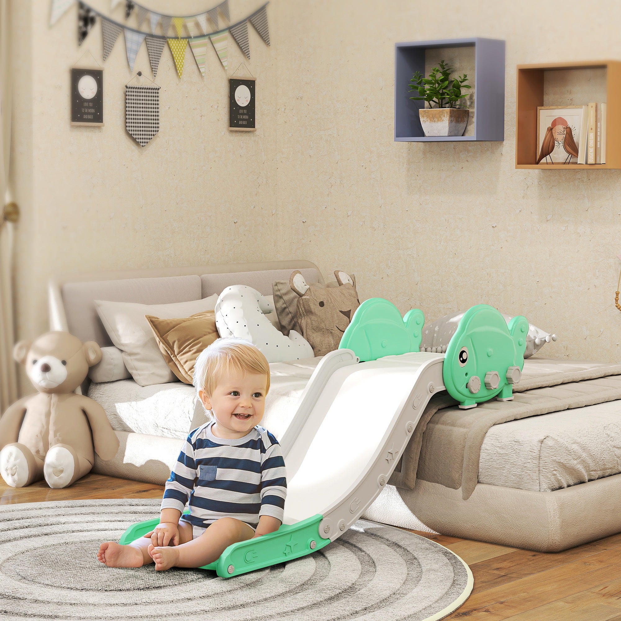 AIYAPLAY Kids Sofa Slide, 130cm Toddler Slide, Green