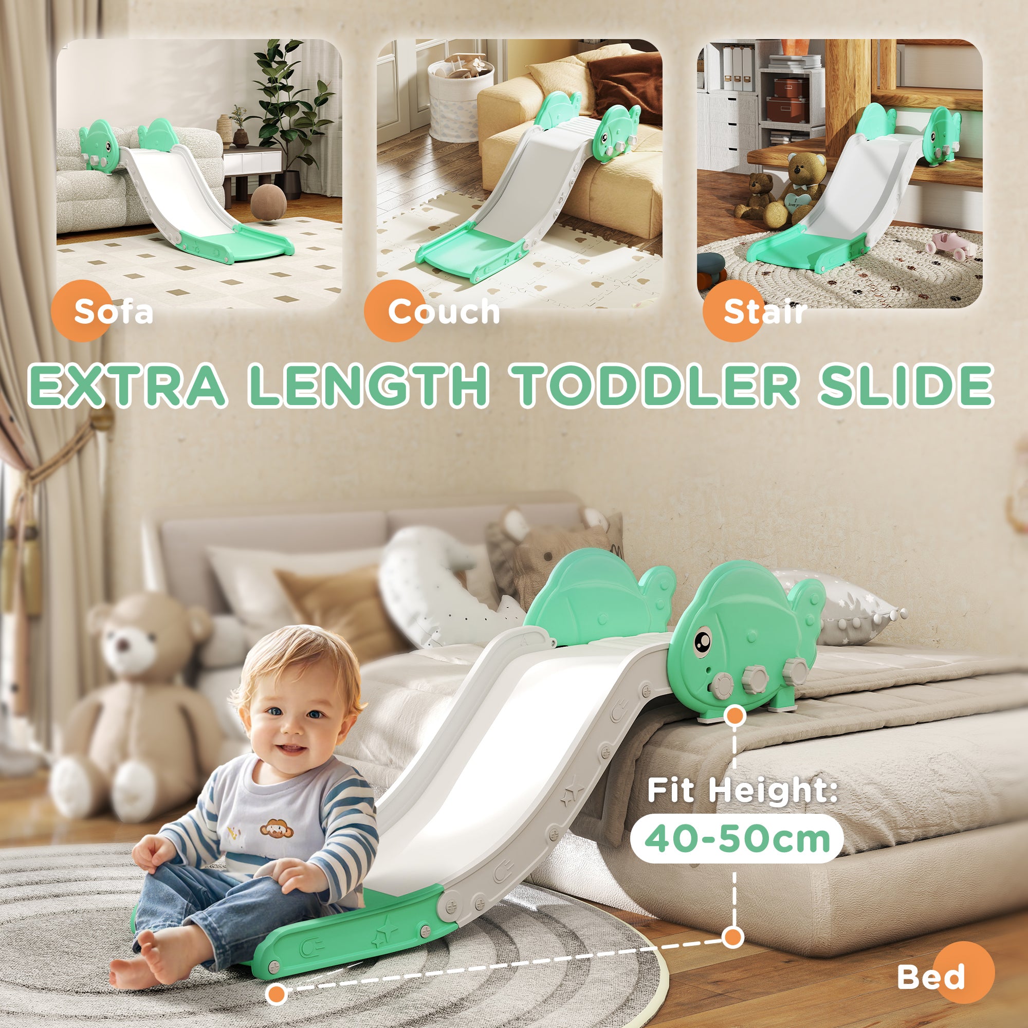 AIYAPLAY Kids Sofa Slide, 130cm Toddler Slide, Green