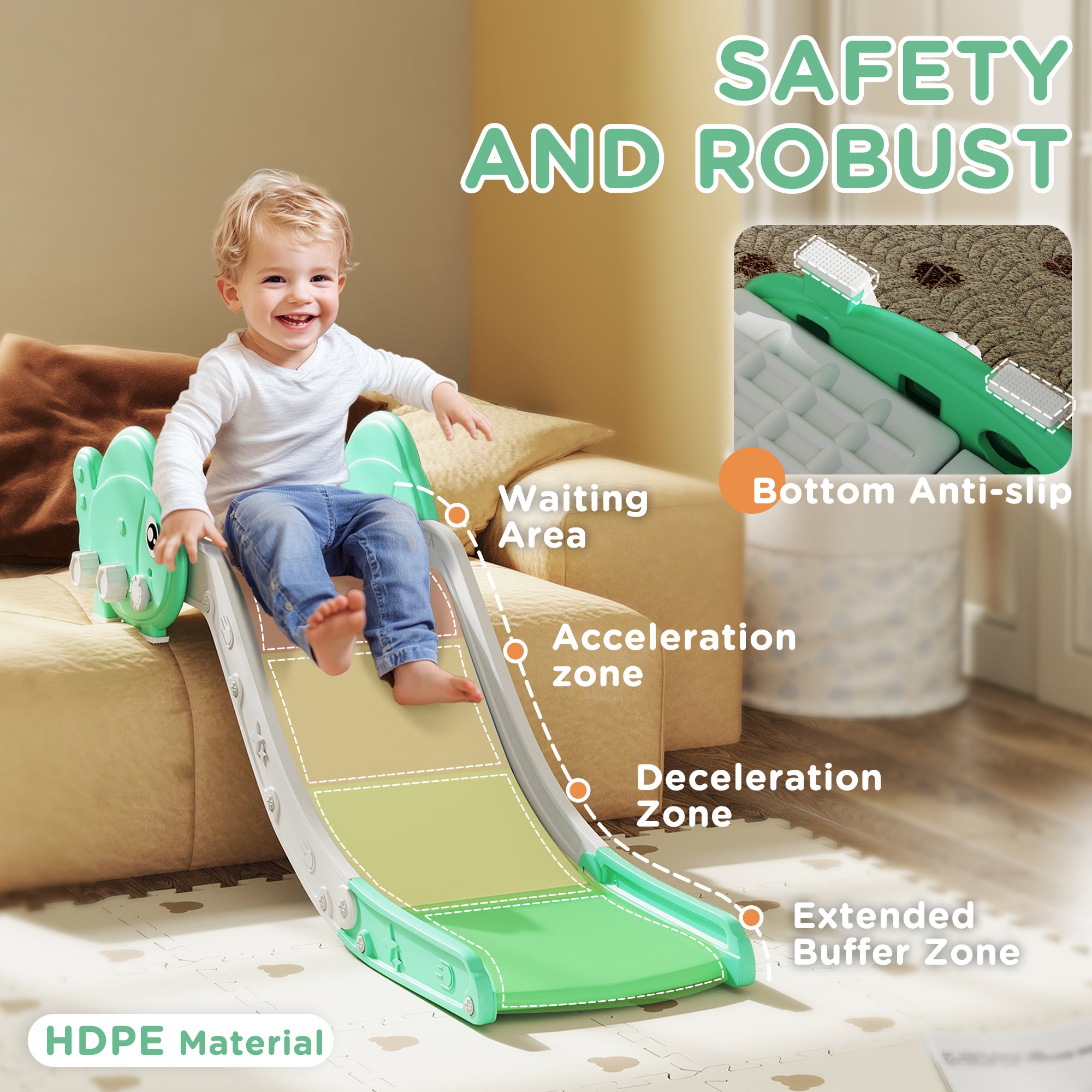 AIYAPLAY Kids Sofa Slide, 130cm Toddler Slide, Green