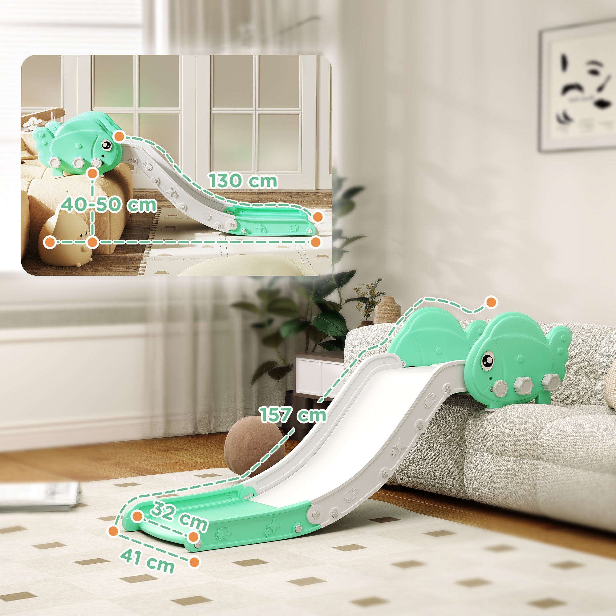 AIYAPLAY Kids Sofa Slide, 130cm Toddler Slide, Green