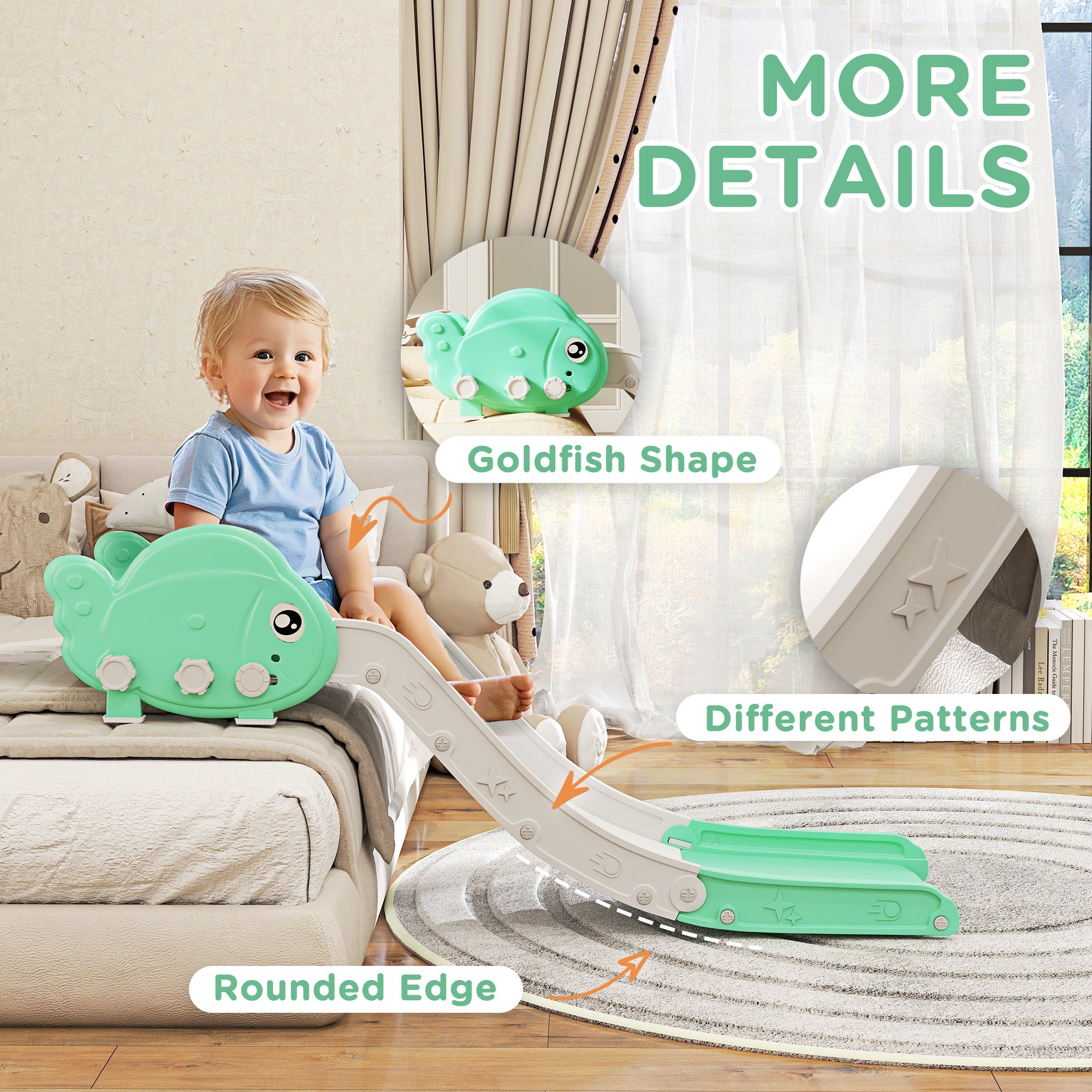 AIYAPLAY Kids Sofa Slide, 130cm Toddler Slide, Green