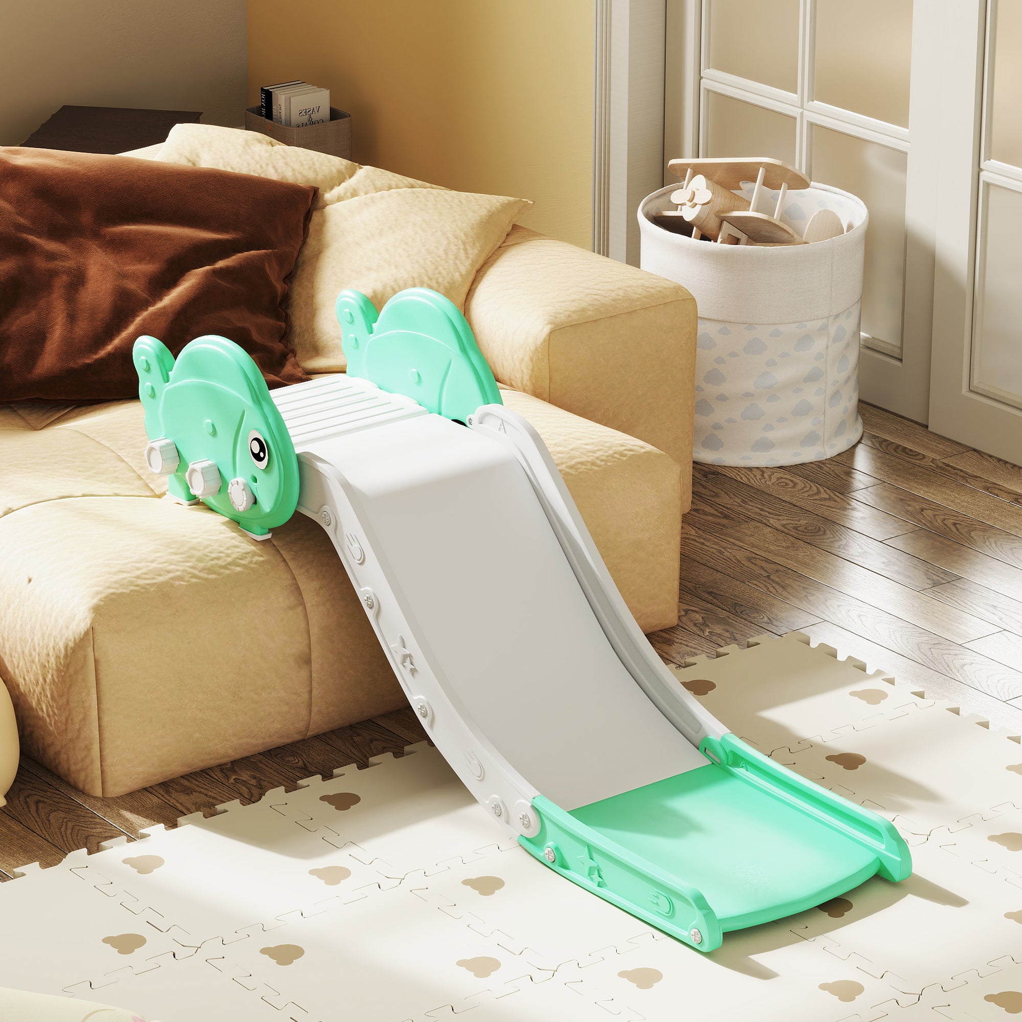 AIYAPLAY Kids Sofa Slide, 130cm Toddler Slide, Green