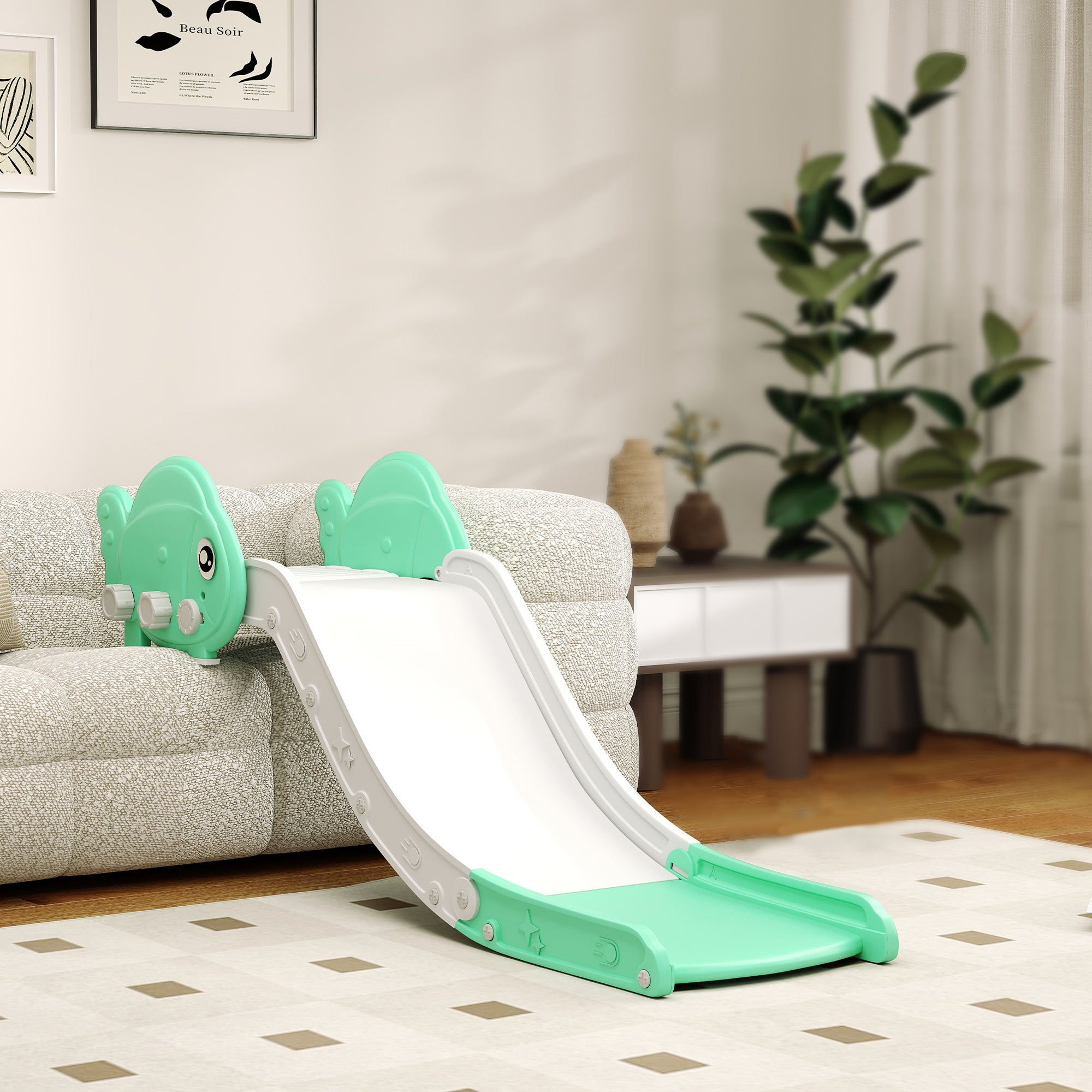 AIYAPLAY Kids Sofa Slide, 130cm Toddler Slide, Green