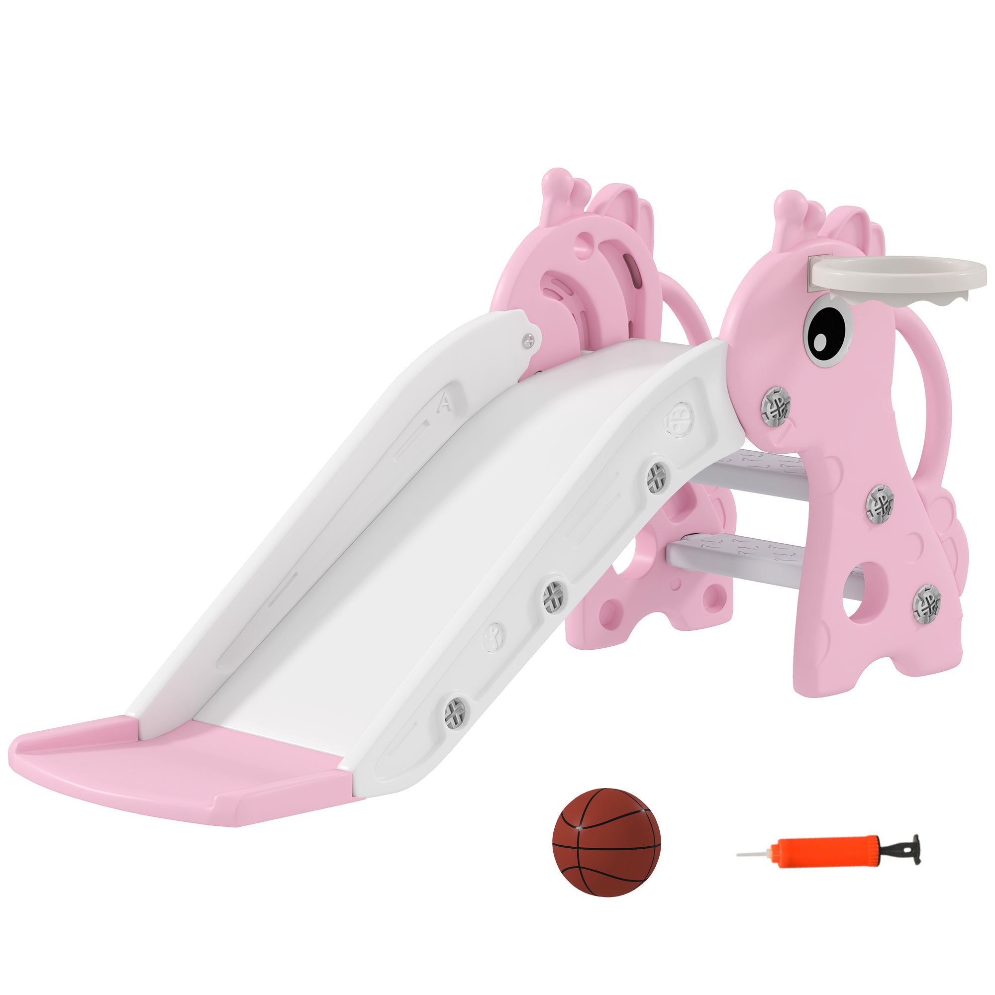 AIYAPLAY 3-in-1 Kids Slide Climber with Basketball Hoop, Pink