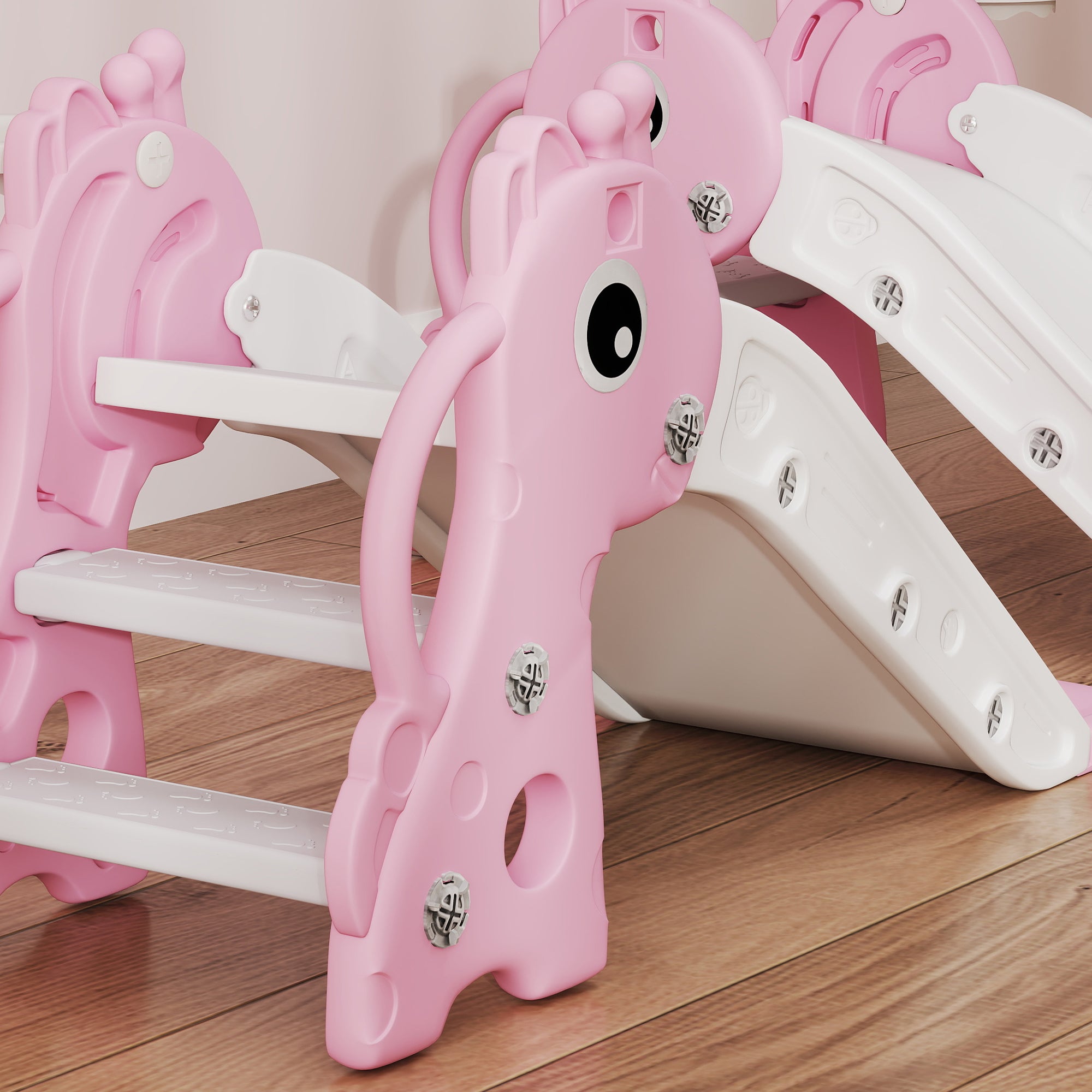 AIYAPLAY 3-in-1 Kids Slide Climber with Basketball Hoop, Pink