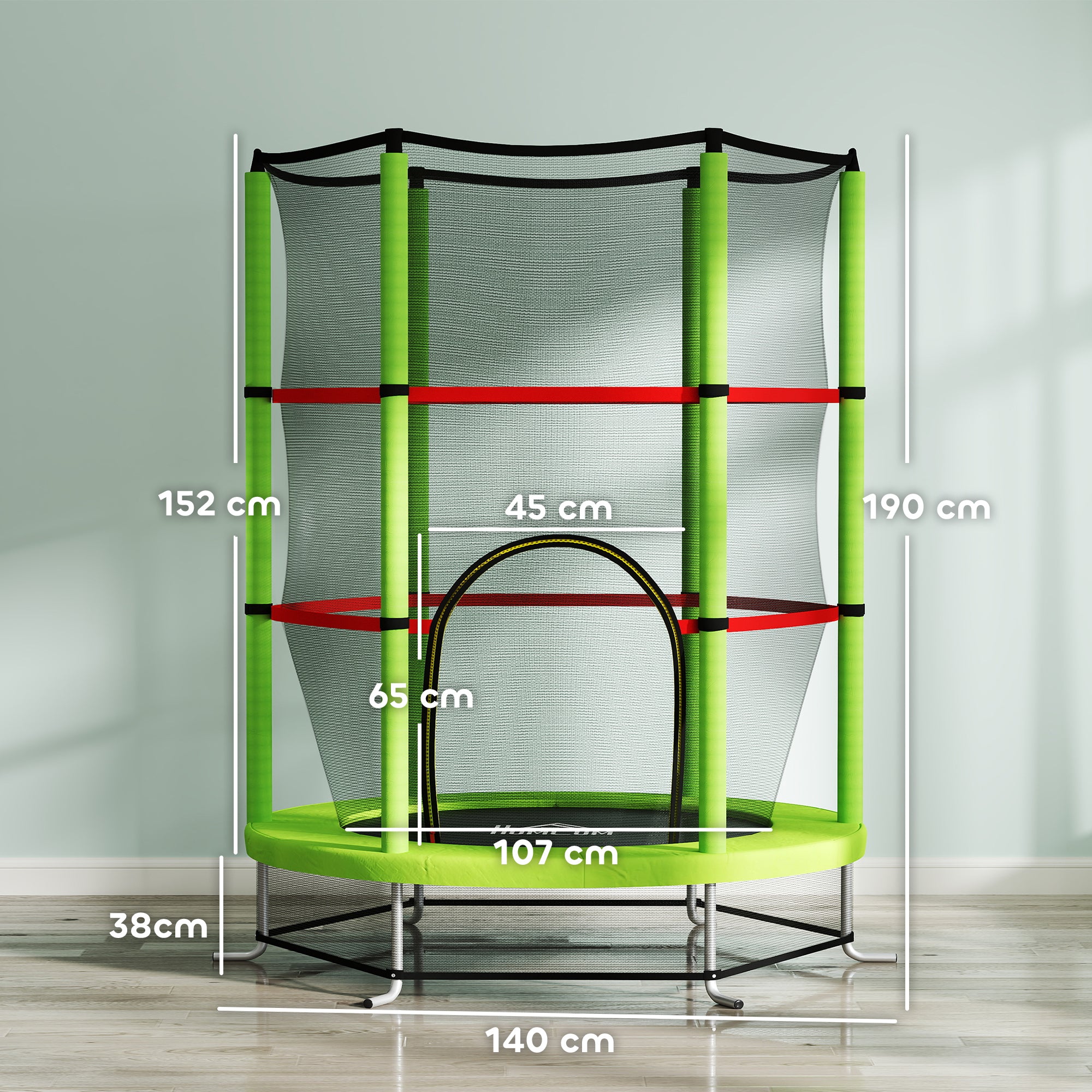 HOMCOM Kids Mini Trampoline with Enclosure Net, Ages 3-6, Green