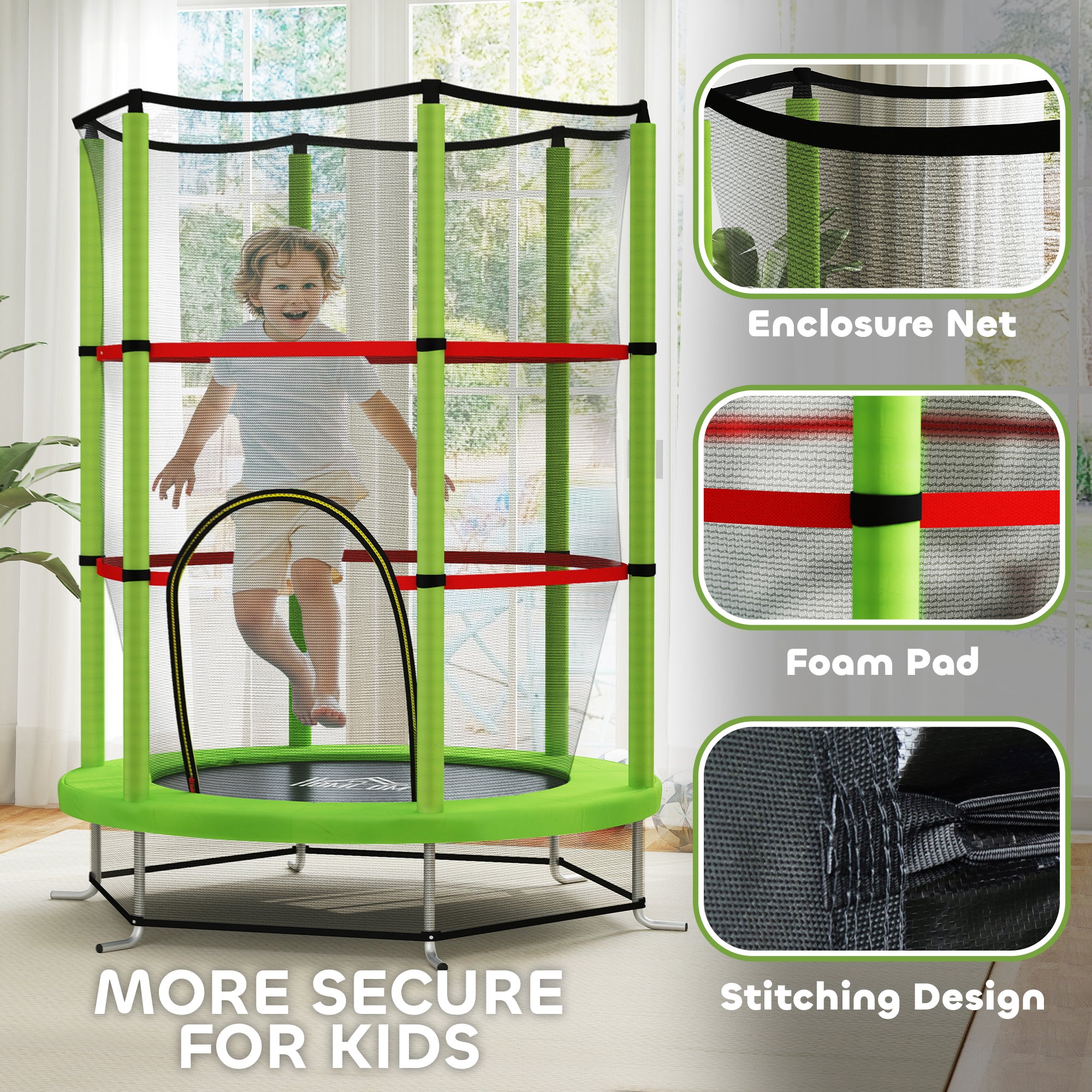 HOMCOM Kids Mini Trampoline with Enclosure Net, Ages 3-6, Green