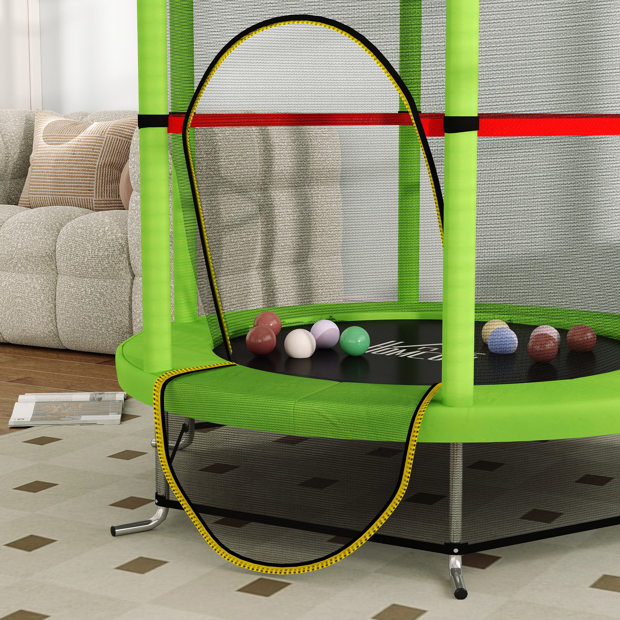HOMCOM Kids Mini Trampoline with Enclosure Net, Ages 3-6, Green