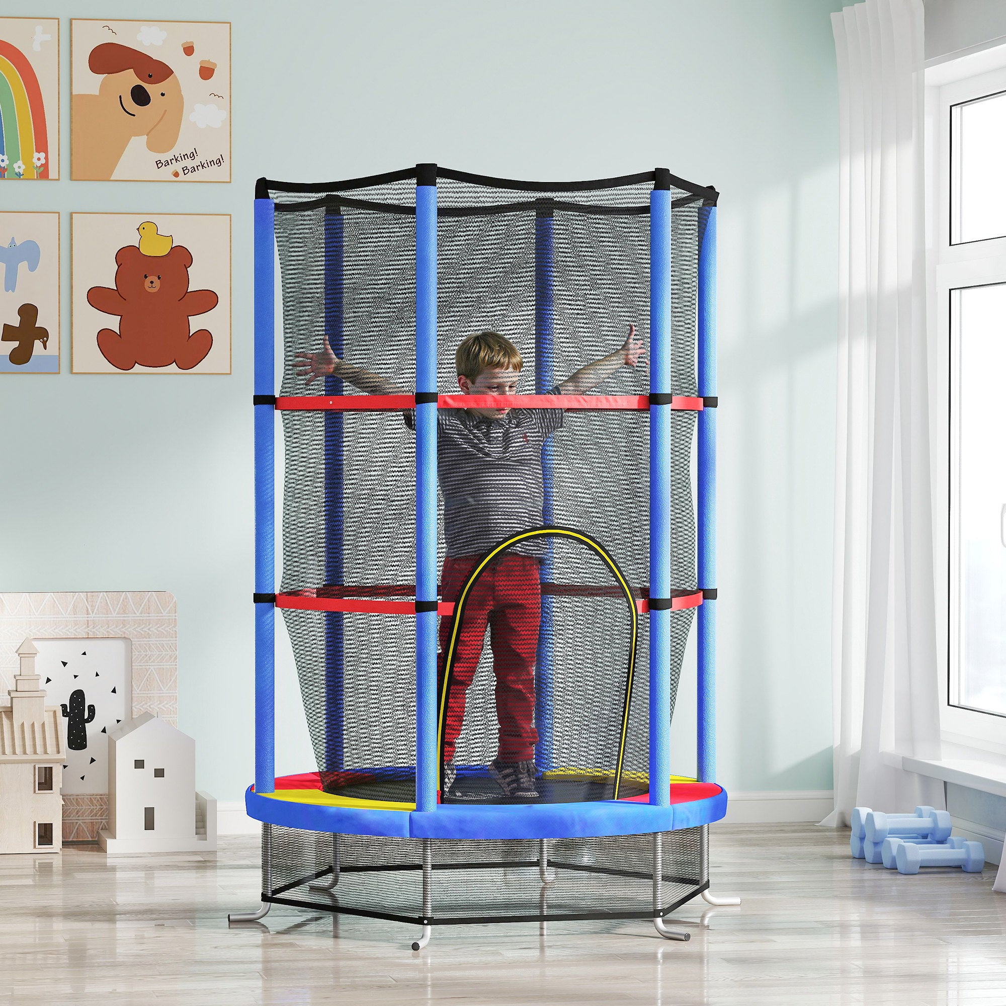 HOMCOM Kids Mini Trampoline with Enclosure Net, Ages 3-6