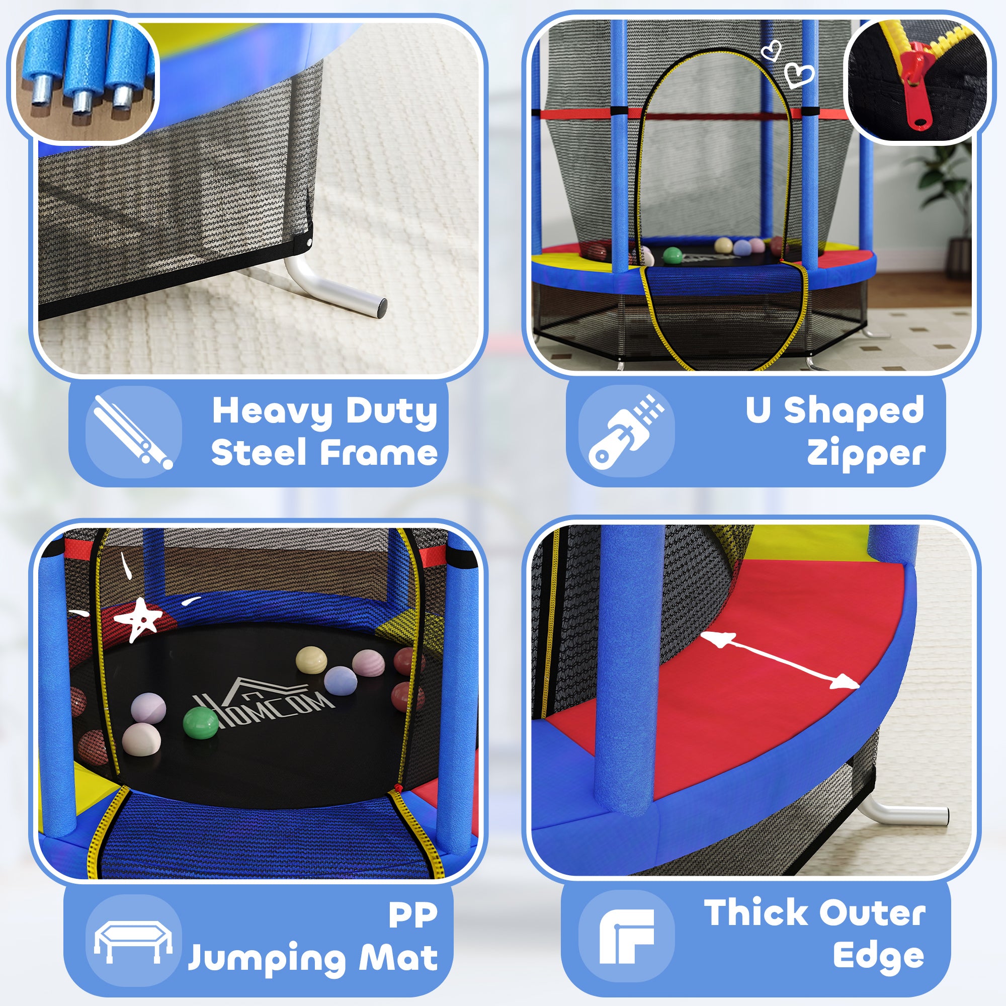 HOMCOM Kids Mini Trampoline with Enclosure Net, Ages 3-6