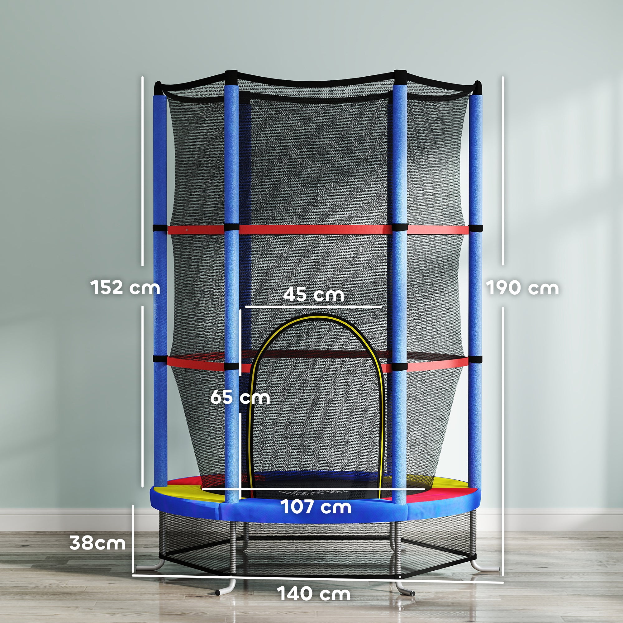 HOMCOM Kids Mini Trampoline with Enclosure Net, Ages 3-6