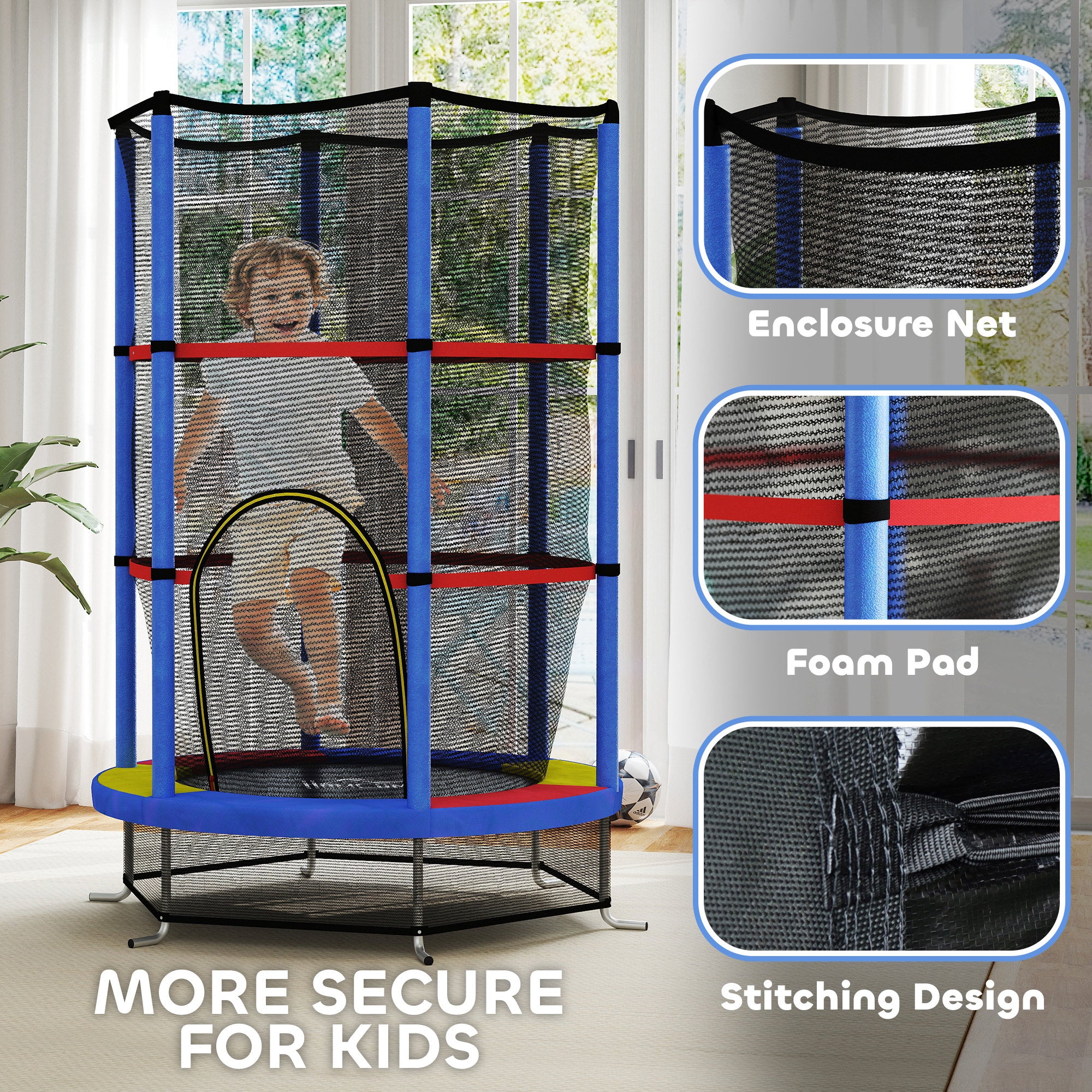 HOMCOM Kids Mini Trampoline with Enclosure Net, Ages 3-6
