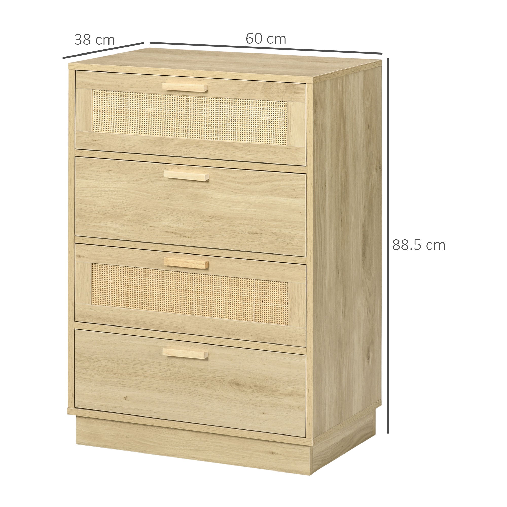 HOMCOM 4-Drawer Rattan Chest of Drawers, Natural Wood Finish