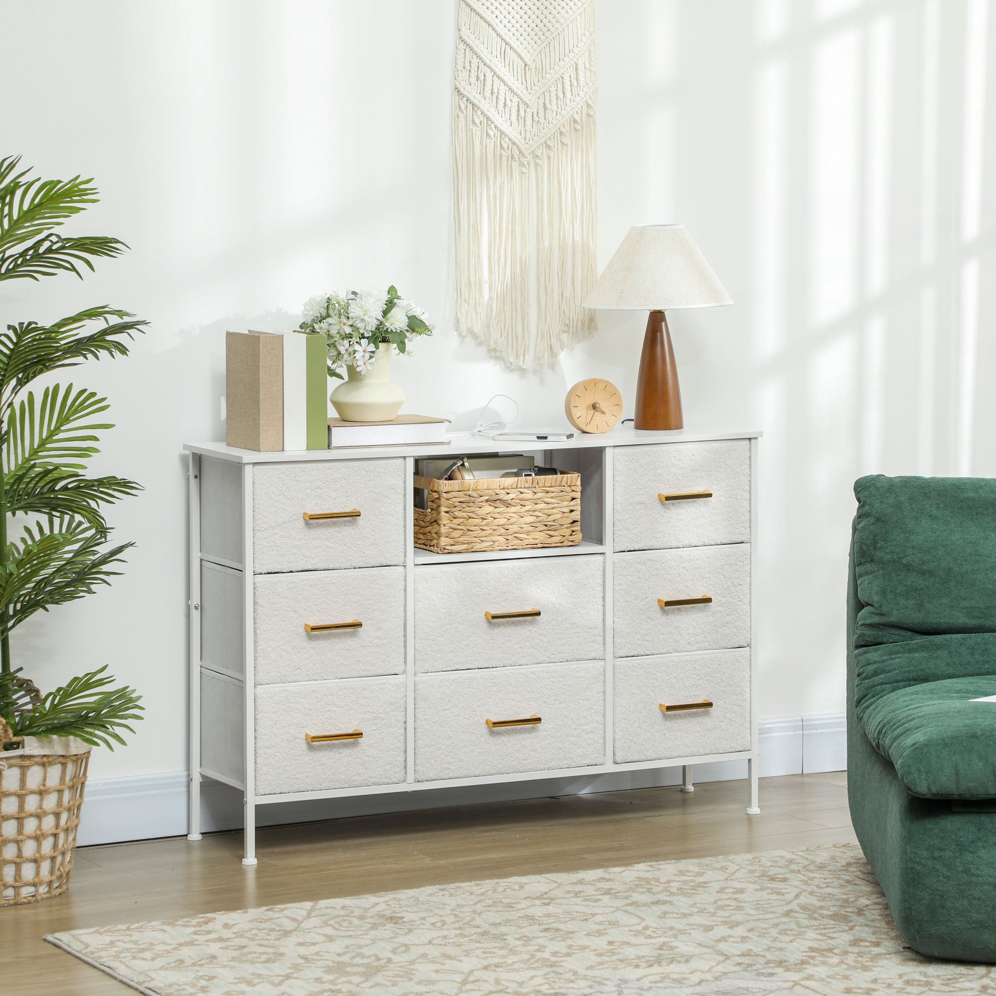HOMCOM 8-Drawer Boucle Dresser with USB, USB-C & Power Outlets