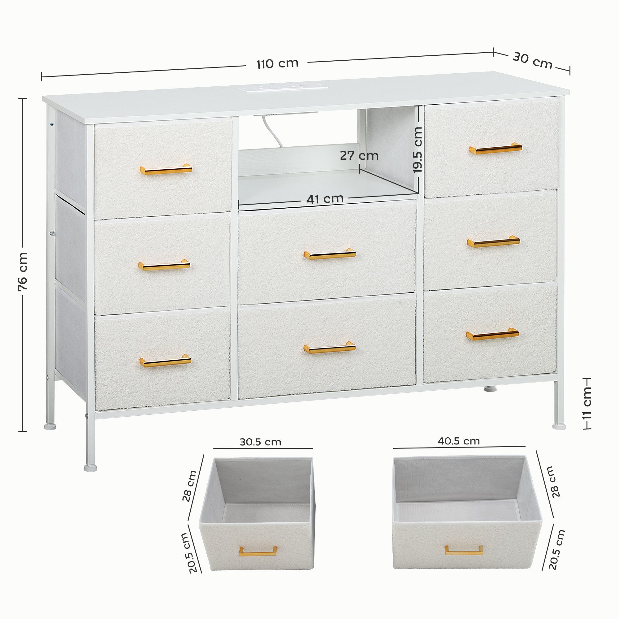 HOMCOM 8-Drawer Boucle Dresser with USB, USB-C & Power Outlets