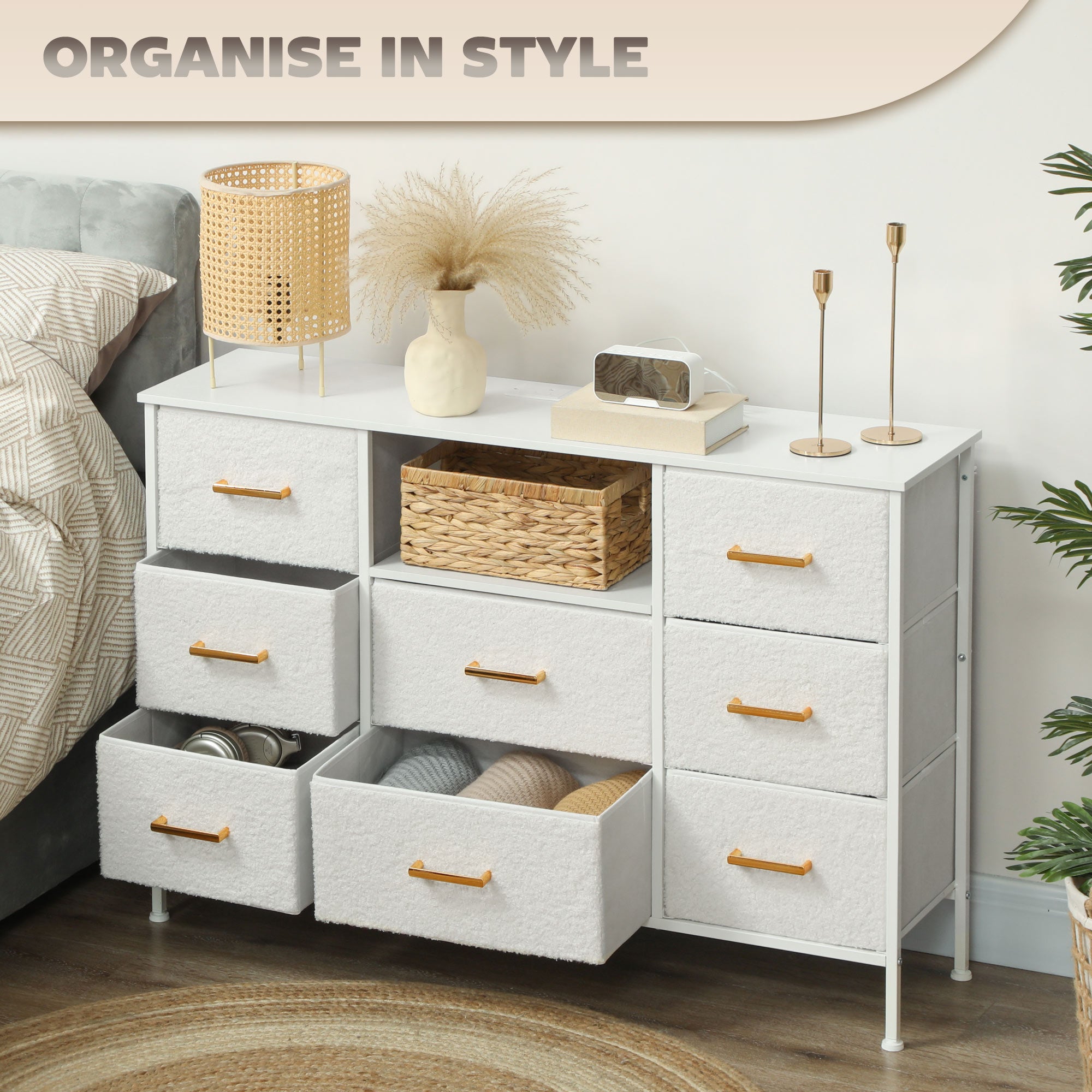 HOMCOM 8-Drawer Boucle Dresser with USB, USB-C & Power Outlets