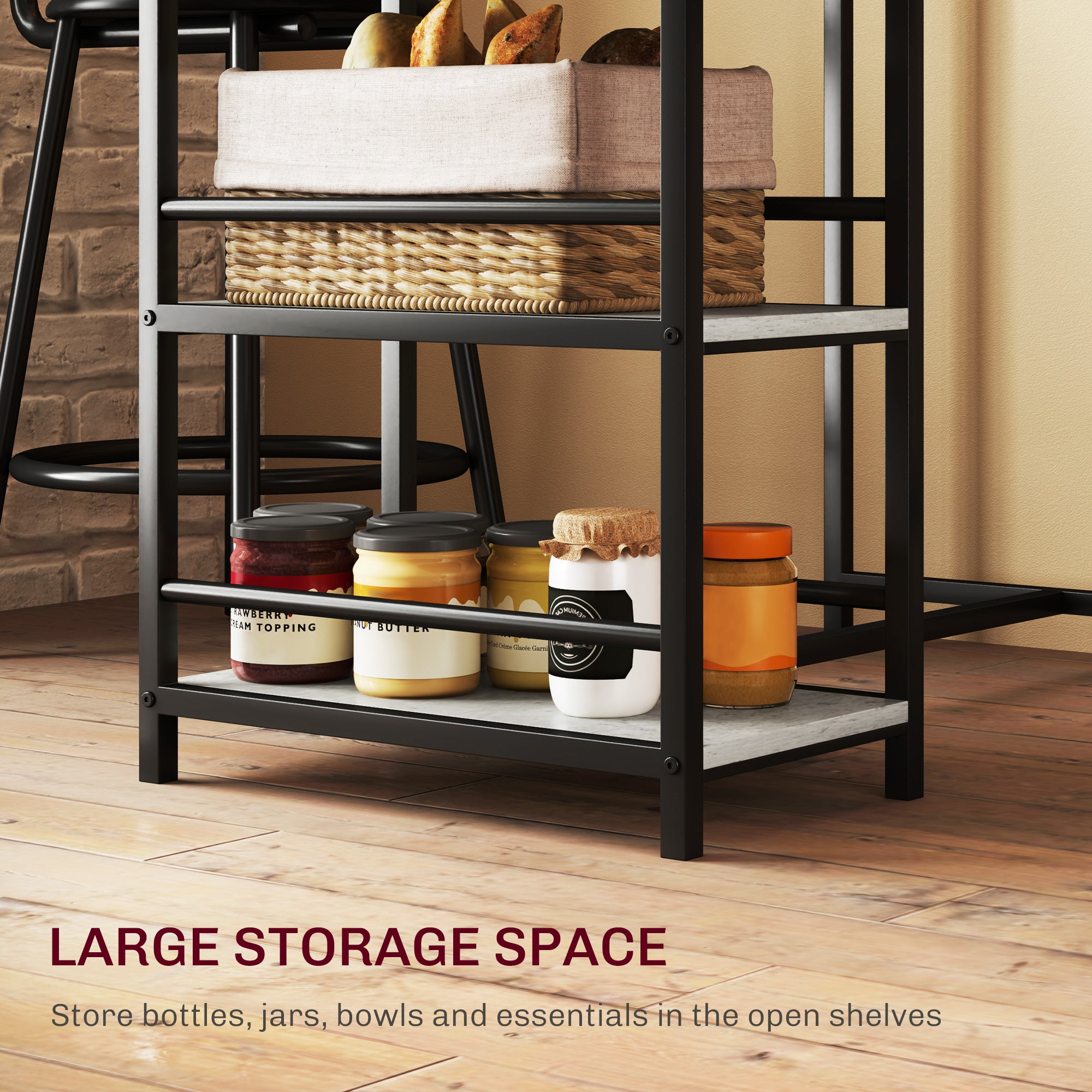 HOMCOM Light Grey 3-Piece Space-Saving Dining Set with Shelves
