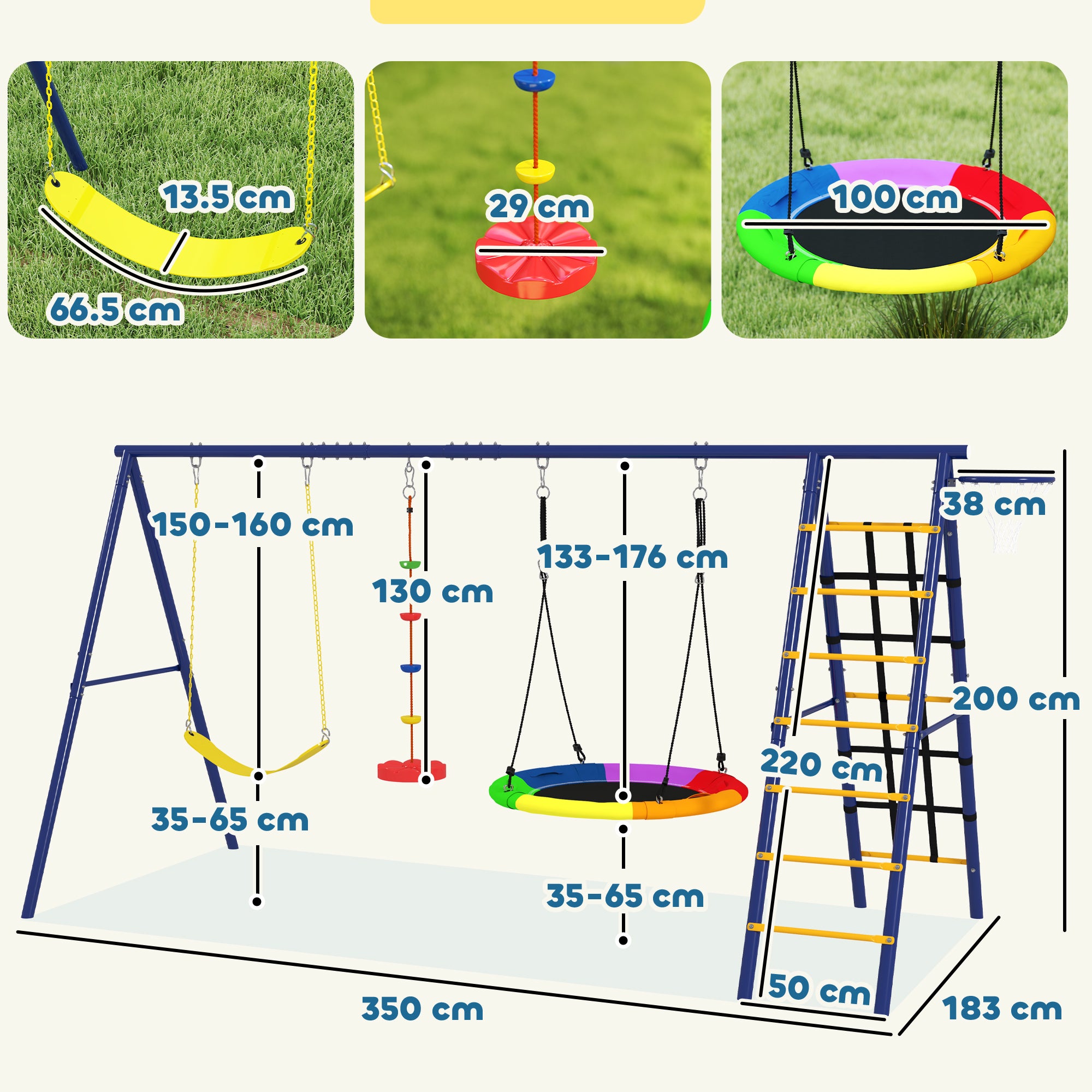 AIYAPLAY 6-in-1 Kids Swing Set with 3 Swings, Net & Ladder