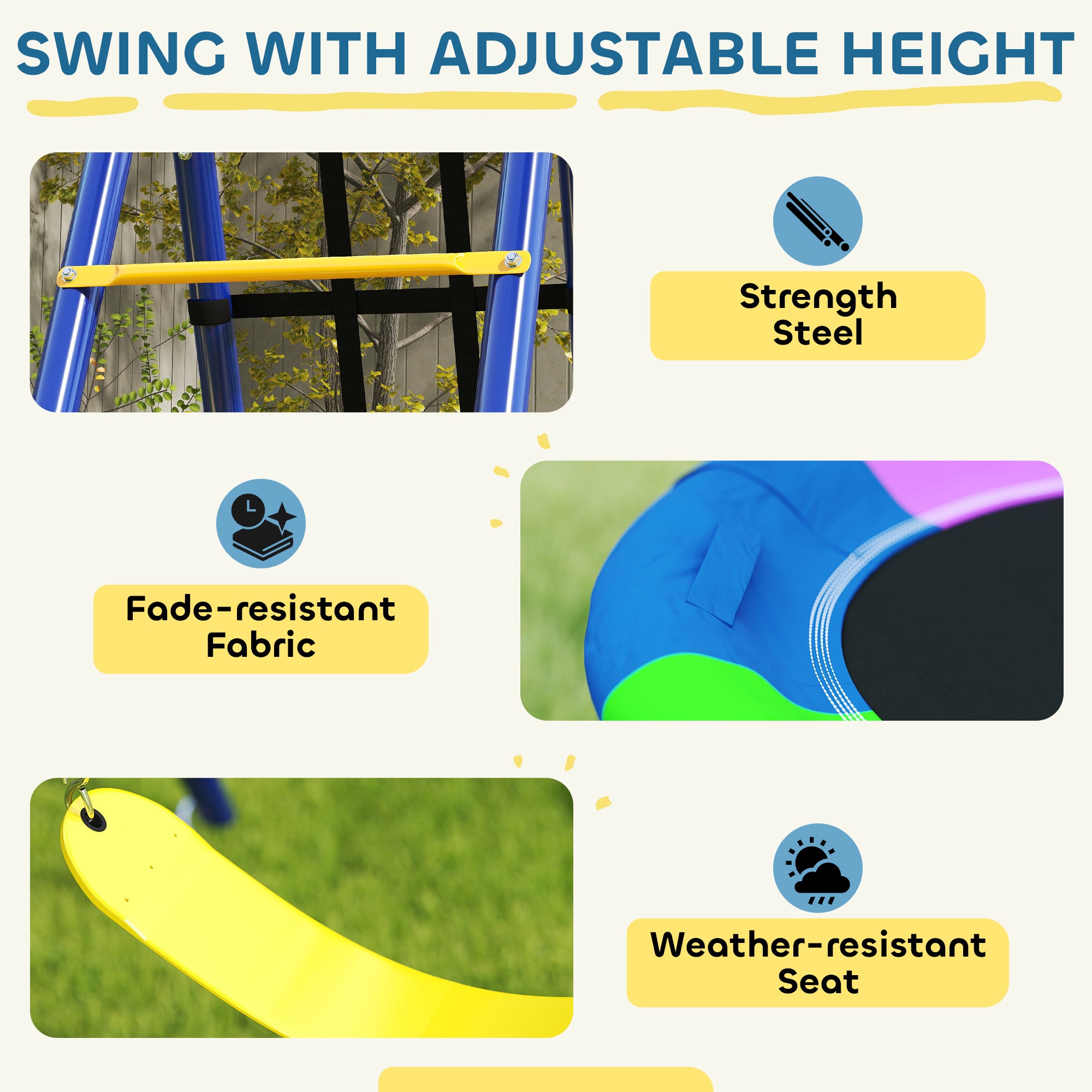 AIYAPLAY 6-in-1 Kids Swing Set with 3 Swings, Net & Ladder