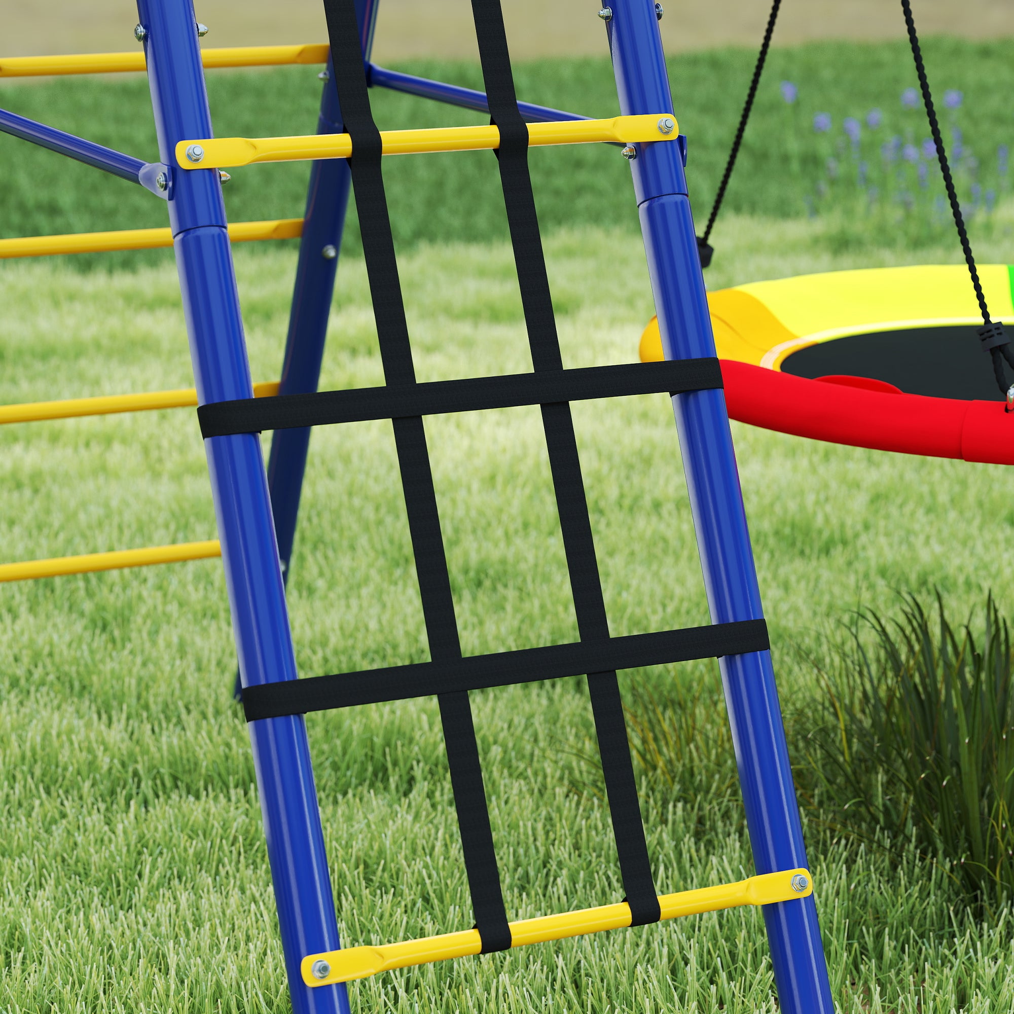 AIYAPLAY 6-in-1 Kids Swing Set with 3 Swings, Net & Ladder