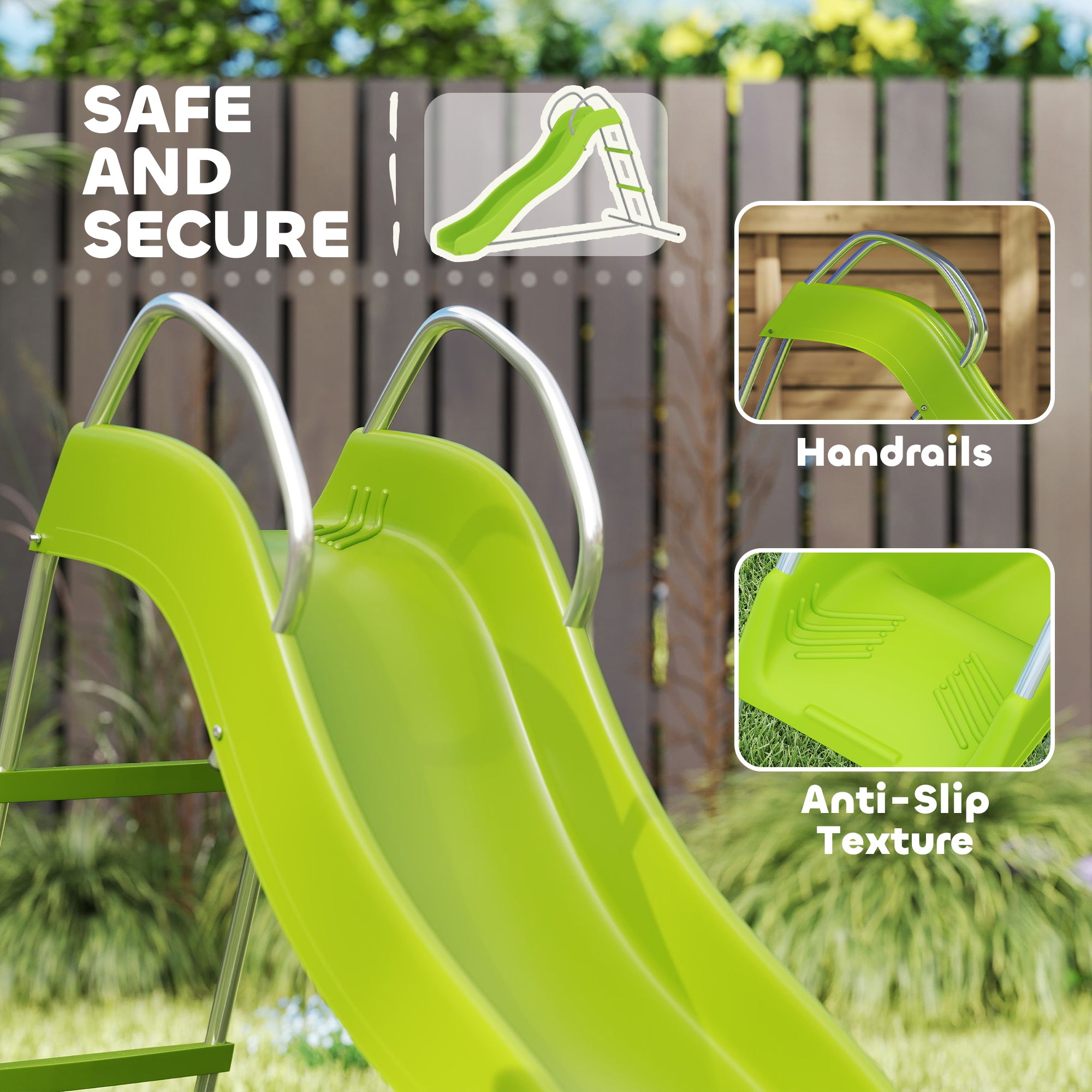 AIYAPLAY Freestanding Kids Wavy Slide with Ladder, Green