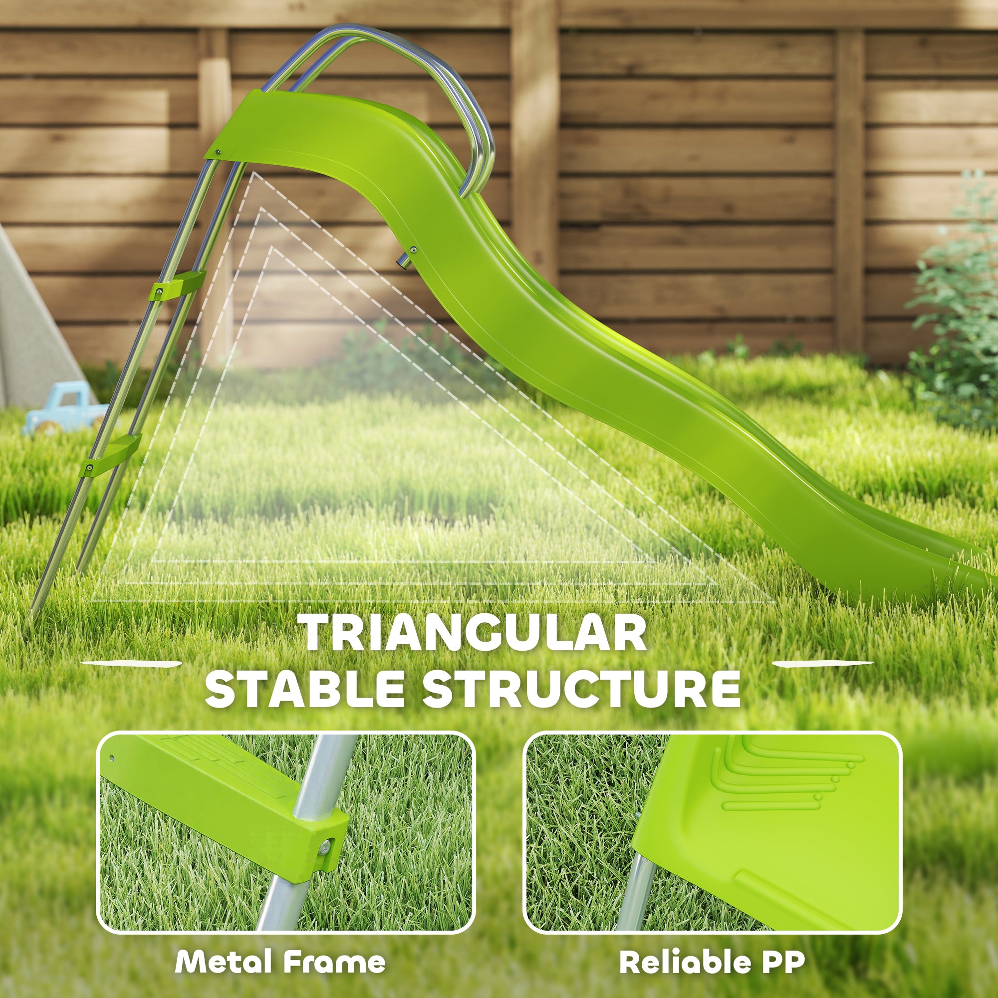 AIYAPLAY Freestanding Kids Wavy Slide with Ladder, Green
