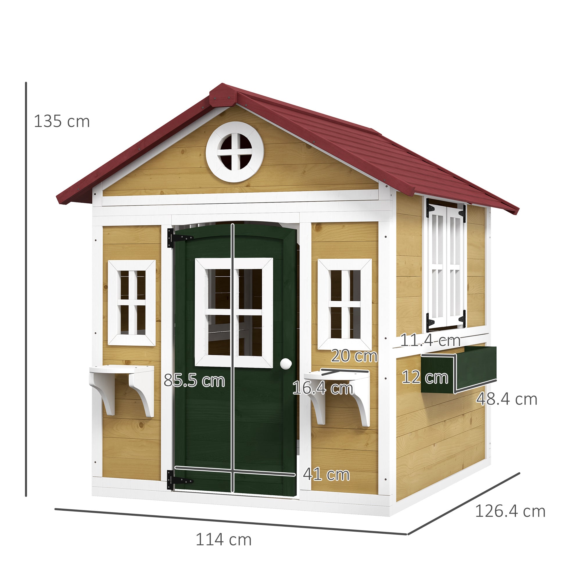 Outsunny Wooden Kids Playhouse with Doors, Windows & Plant Pots - Beige