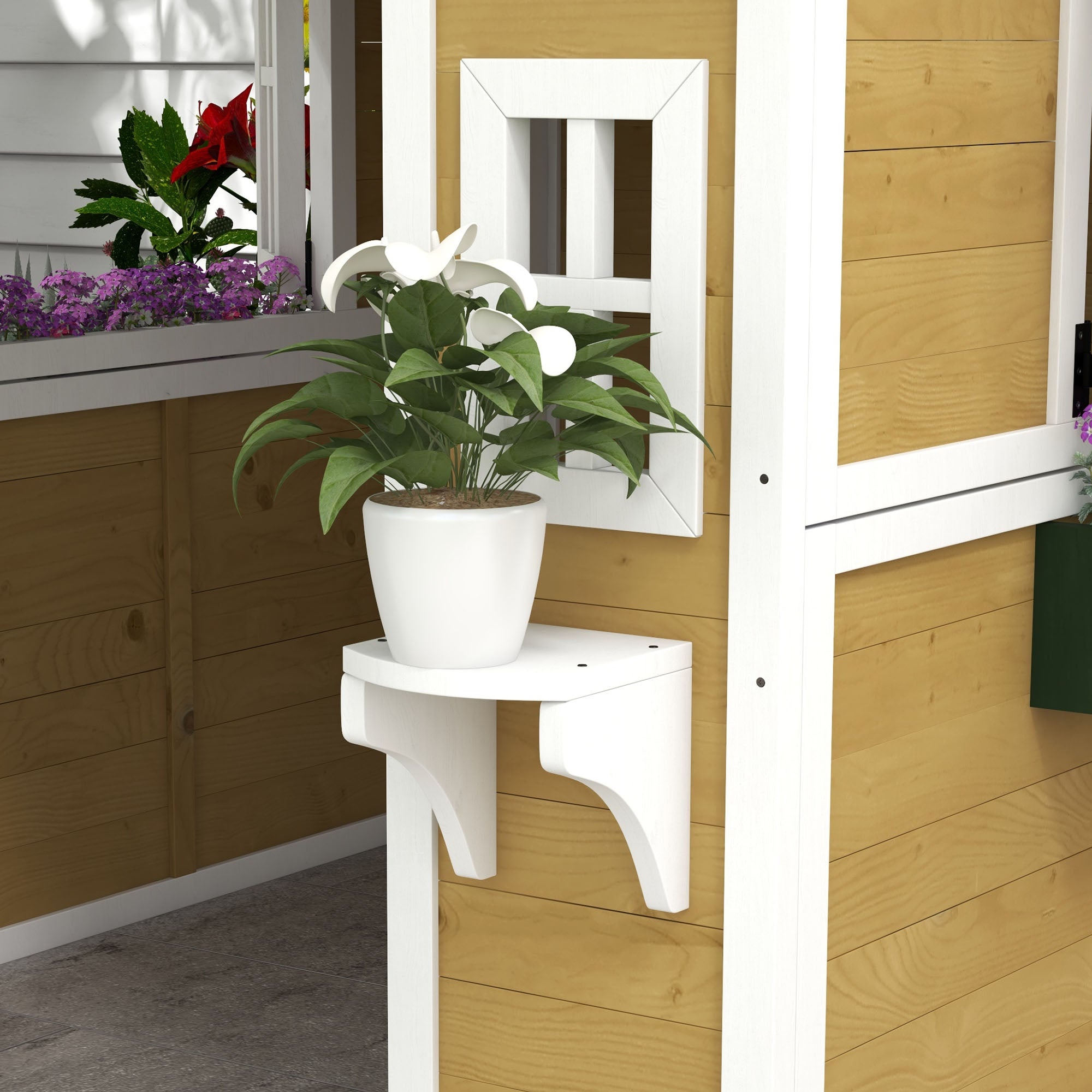 Outsunny Wooden Kids Playhouse with Doors, Windows & Plant Pots - Beige