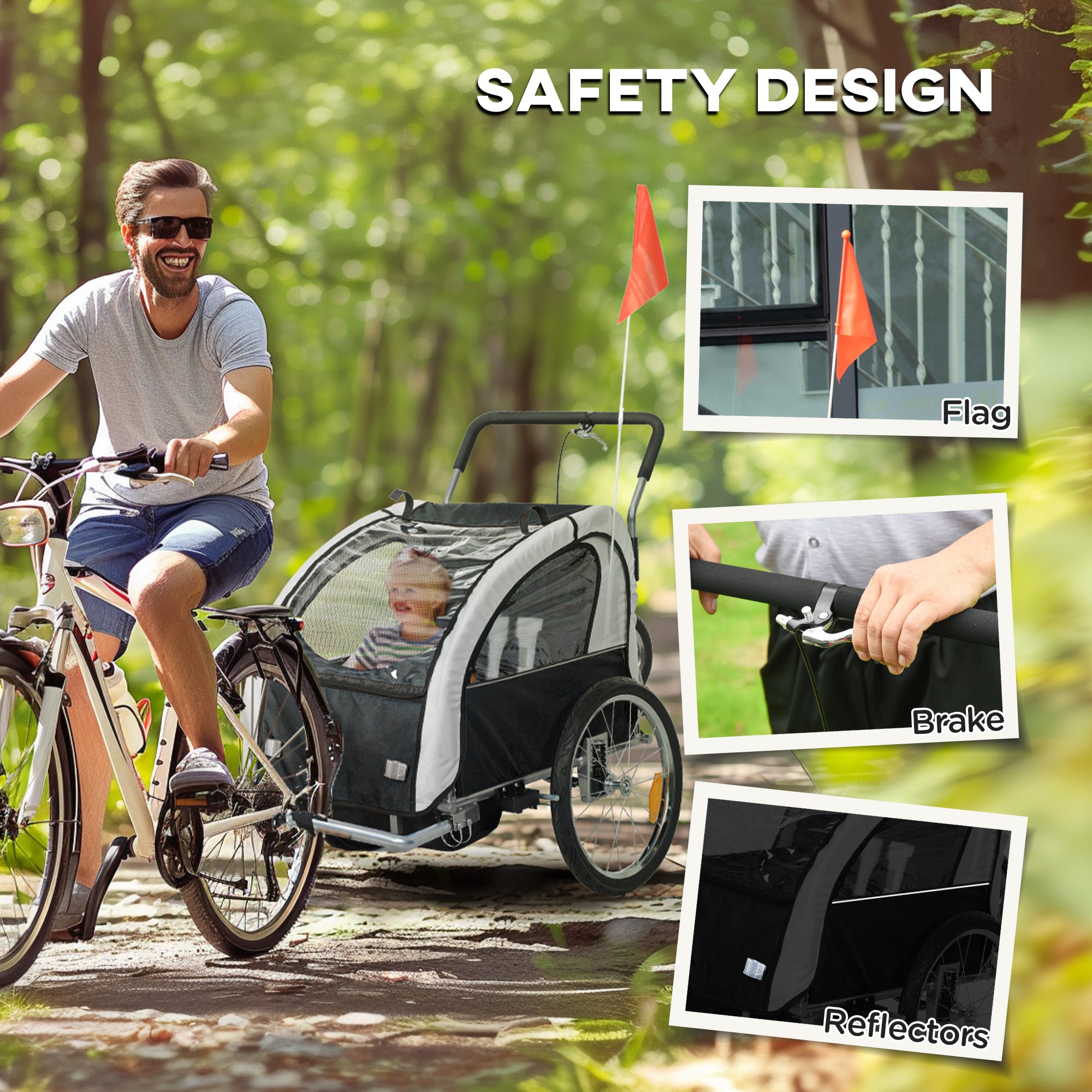 HOMCOM 2-Seater Kids Bike Trailer, 5-Point Harness, Black