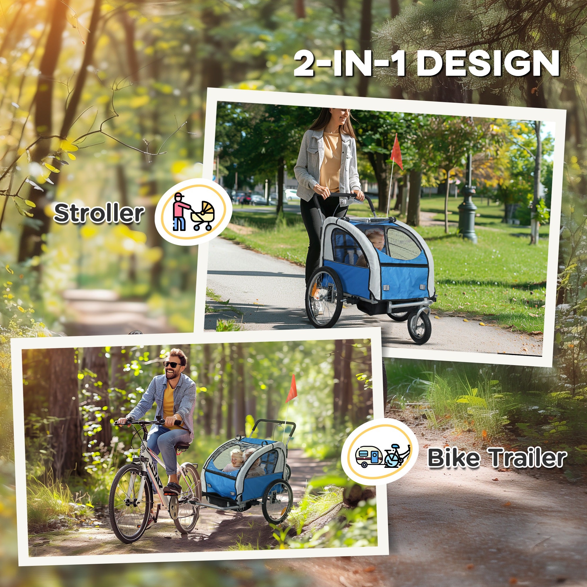HOMCOM Steel Frame Child Carrier for 2 Kids with 5-Point Harness