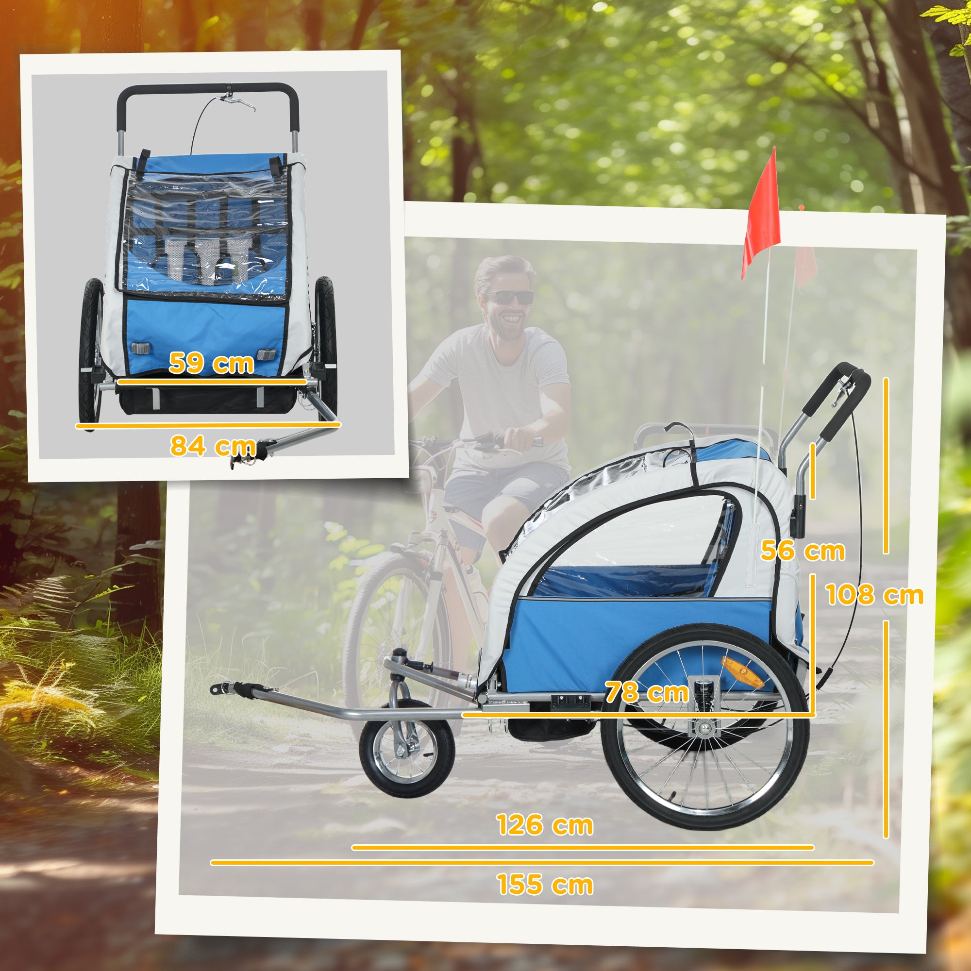 HOMCOM Steel Frame Child Carrier for 2 Kids with 5-Point Harness