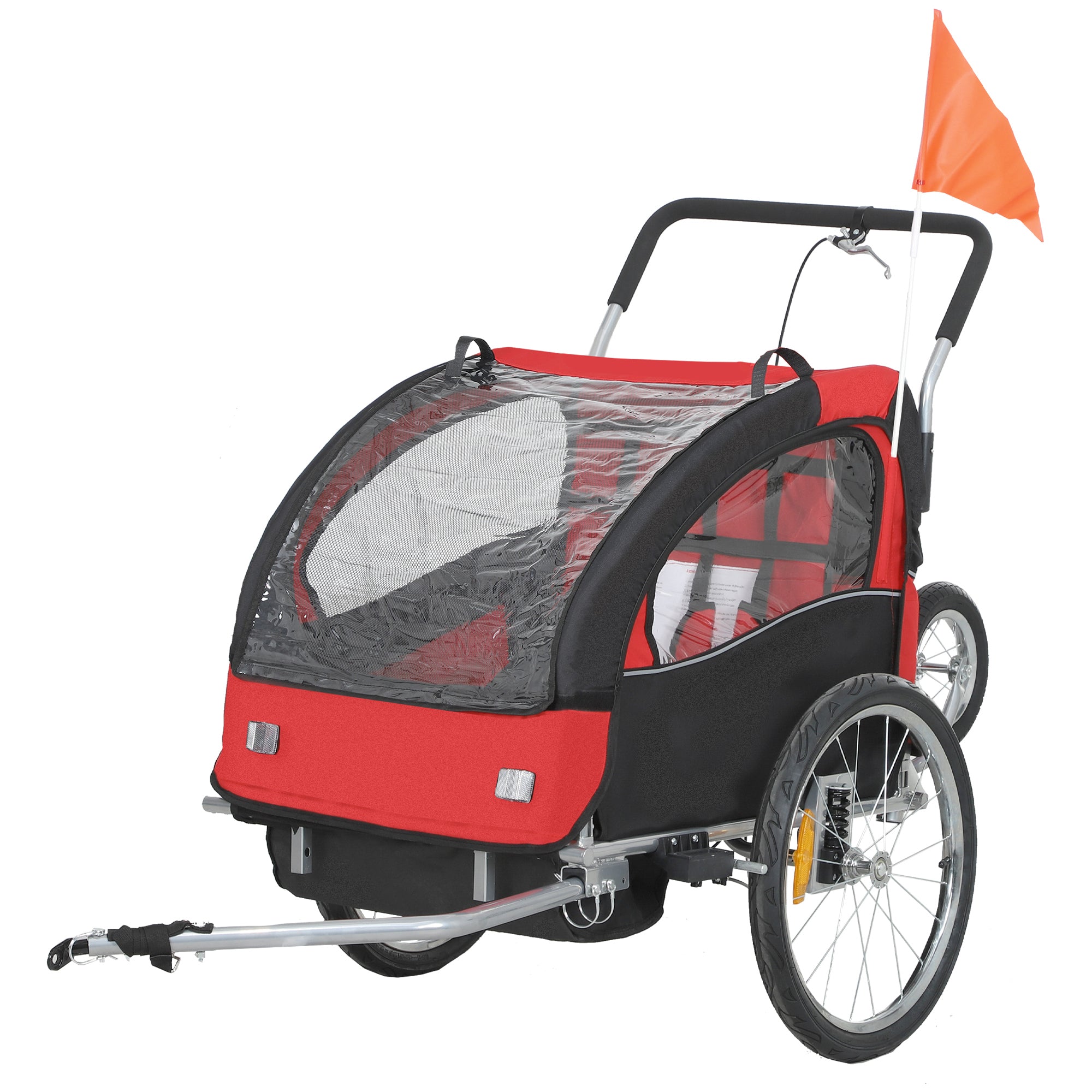 HOMCOM 2-Seater Kids Bike Trailer with 5-Point Harness, Red