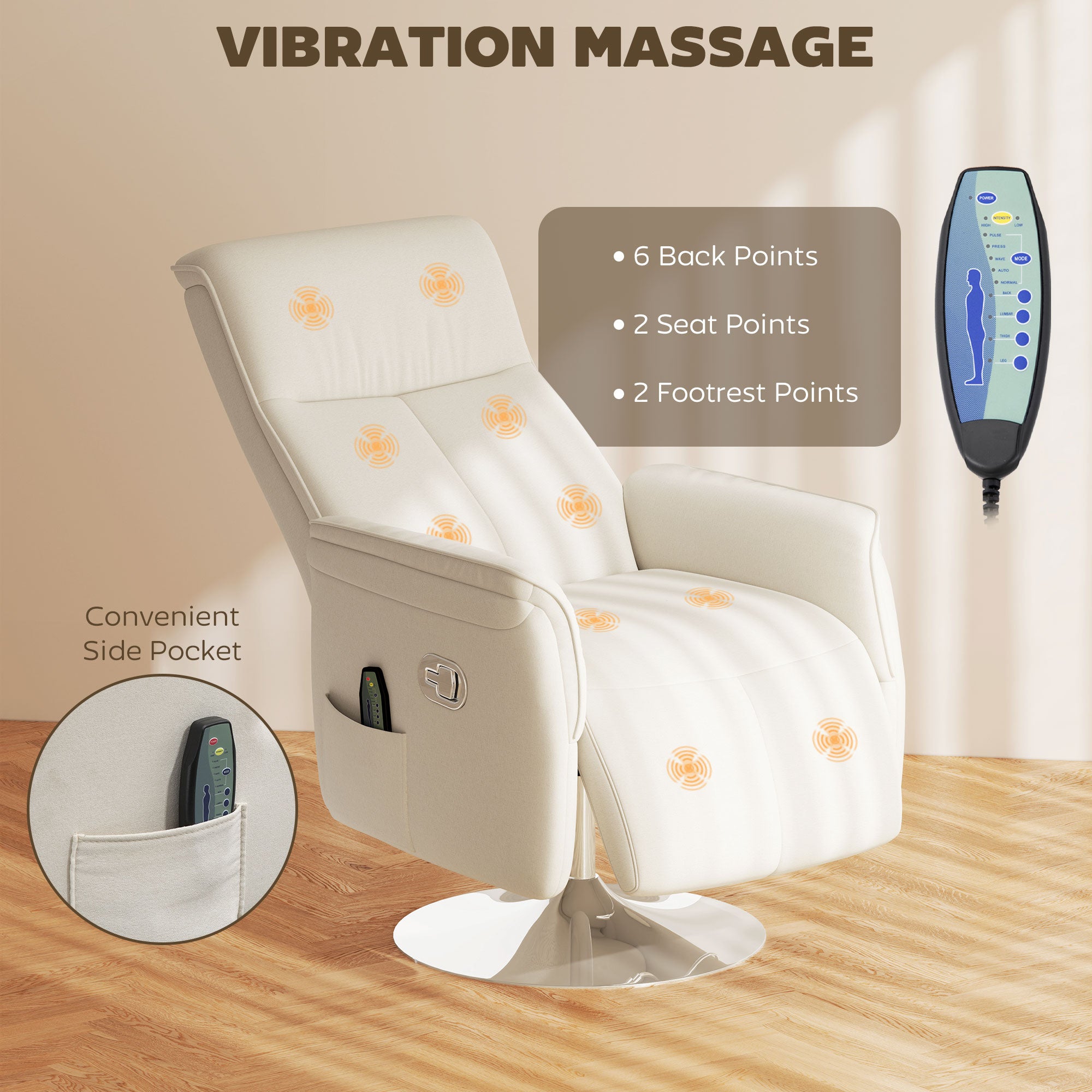 HOMCOM 10-Point Massage Reclining Chair with Footrest, Cream White