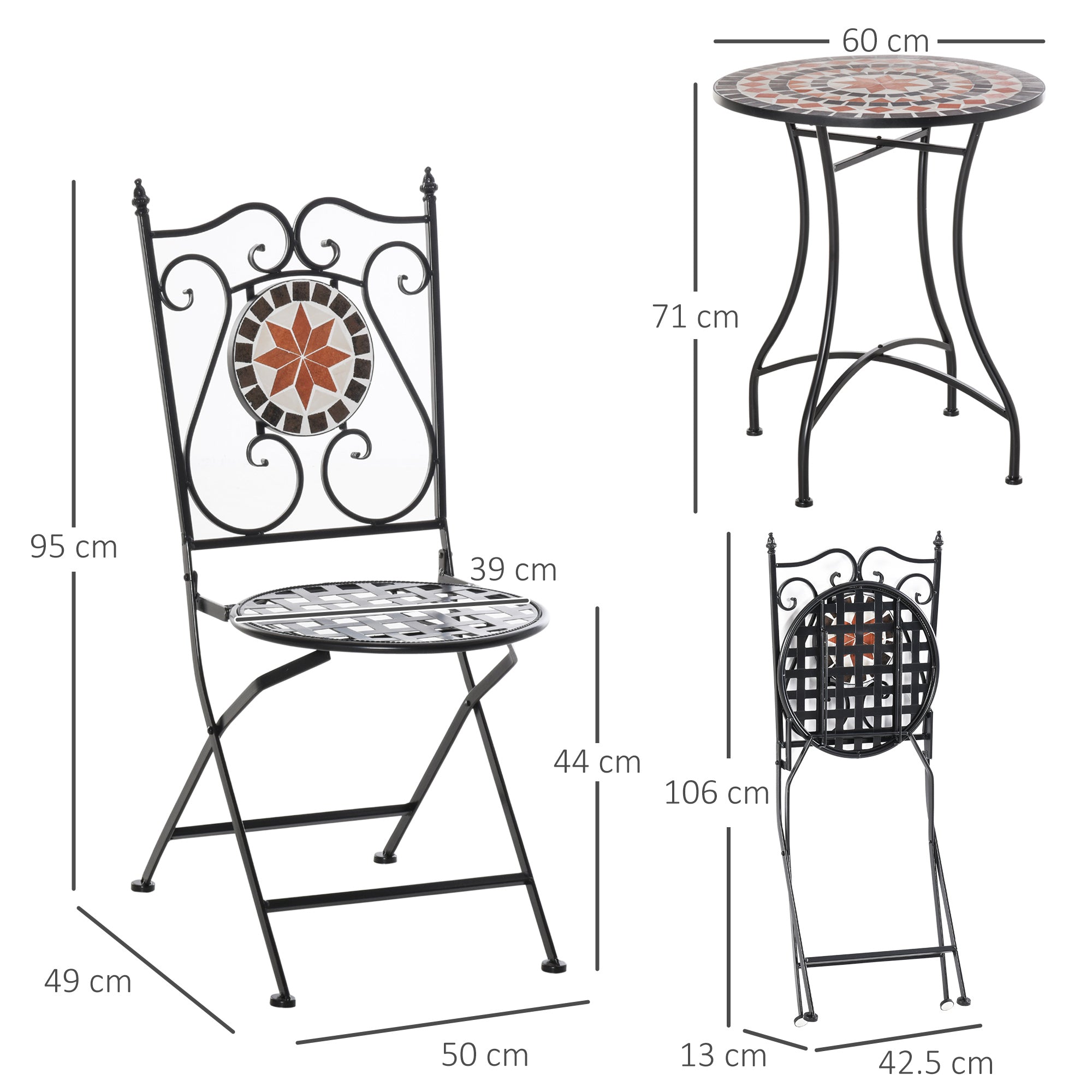 Outsunny 3-Piece Folding Mosaic Bistro Set for Patio and Garden