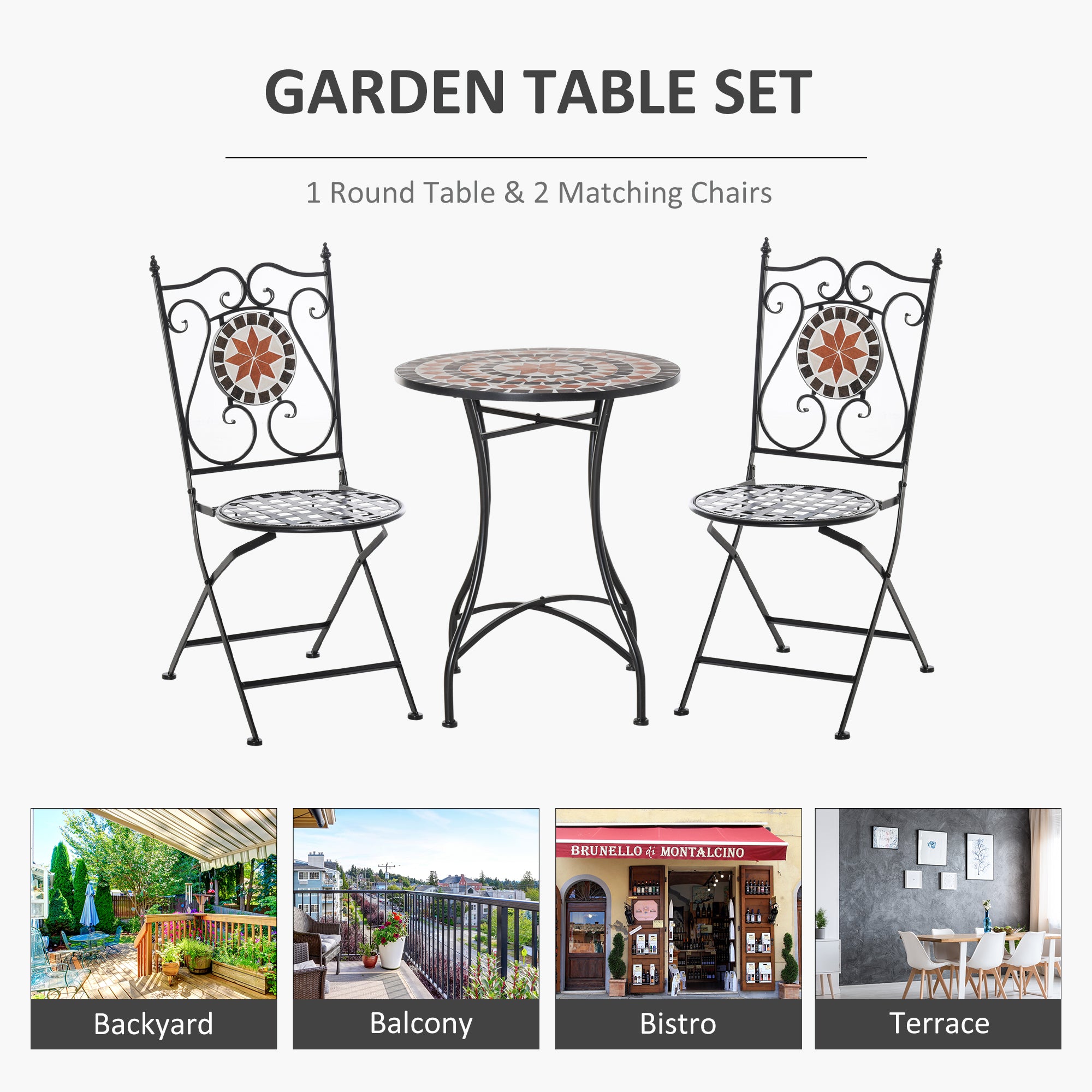 Outsunny 3-Piece Folding Mosaic Bistro Set for Patio and Garden