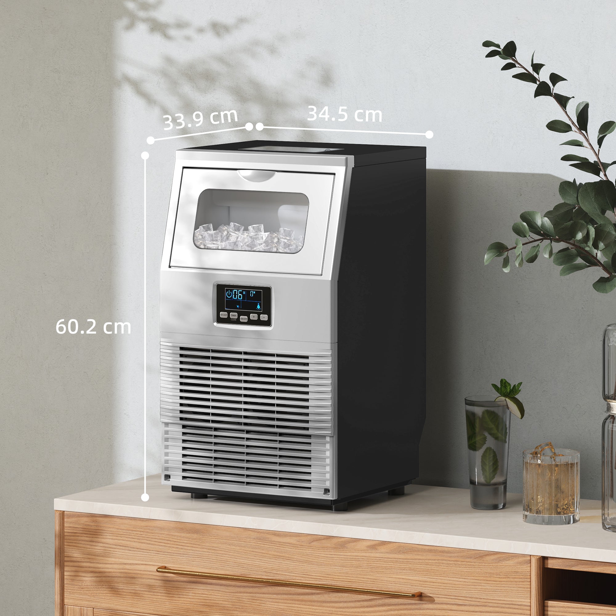 HOMCOM Commercial Ice Maker, 30kg/Day, 4kg Ice Storage