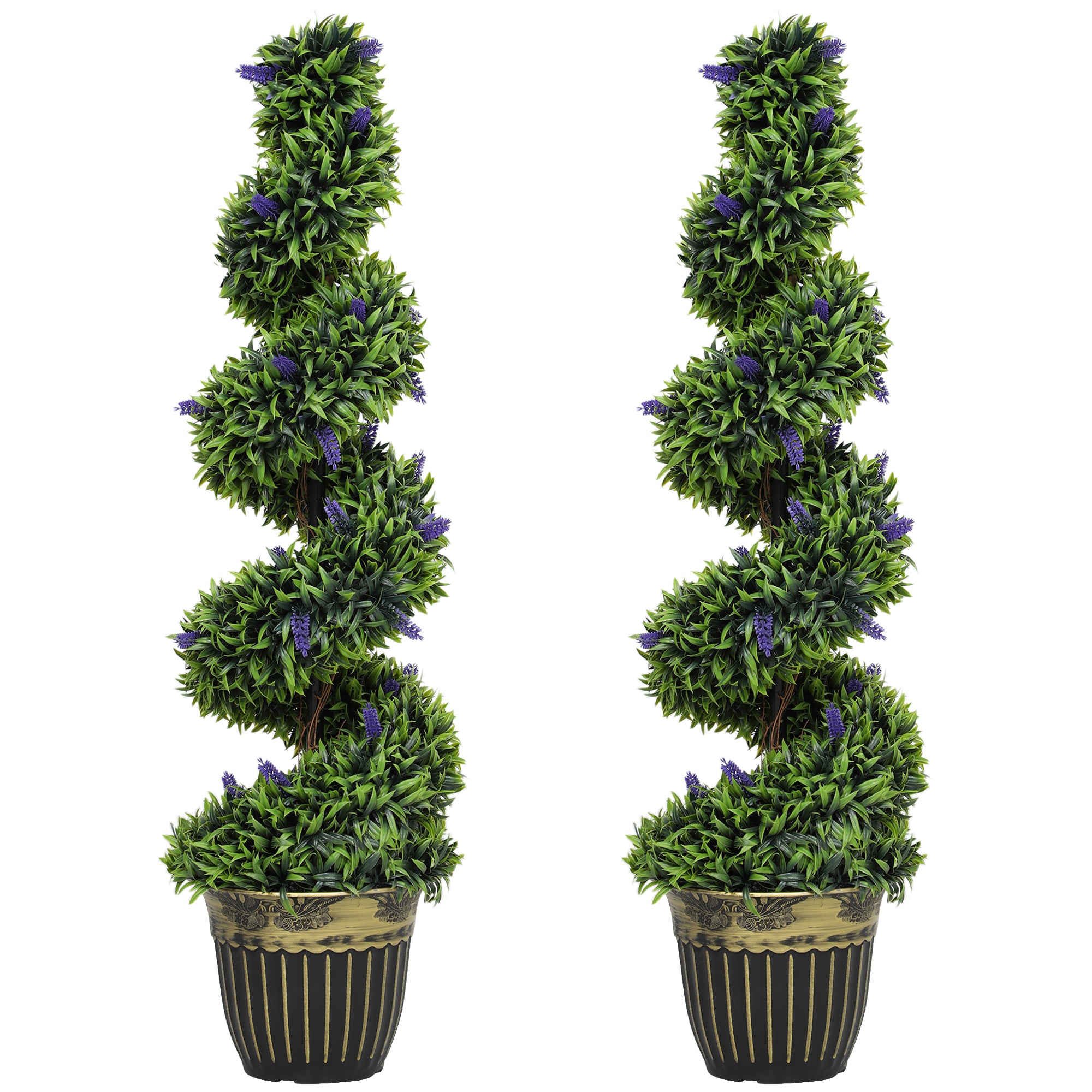 HOMCOM Spiral Boxwood & Lavender Plant Set, Low-Maintenance Decor