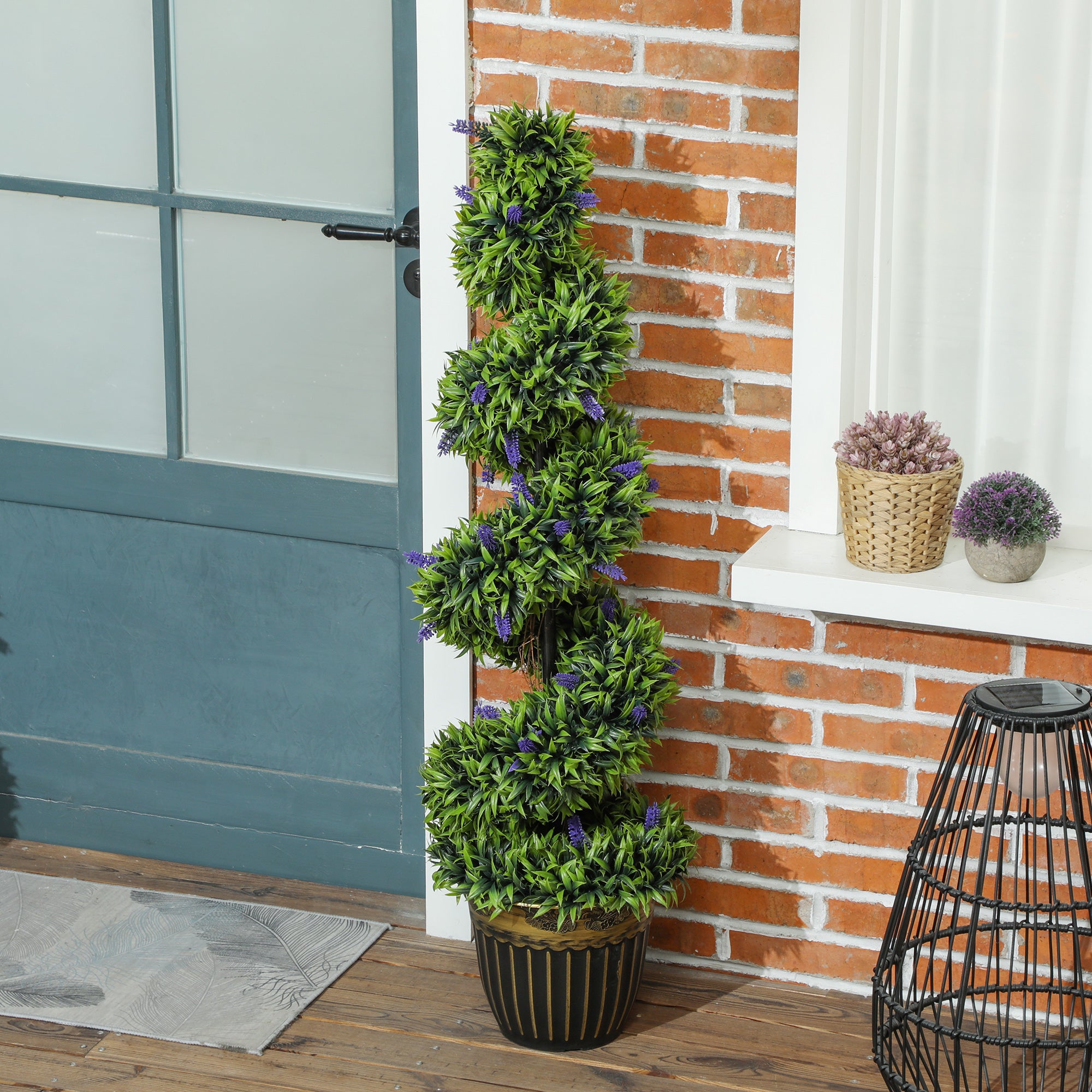 HOMCOM Spiral Boxwood & Lavender Plant Set, Low-Maintenance Decor
