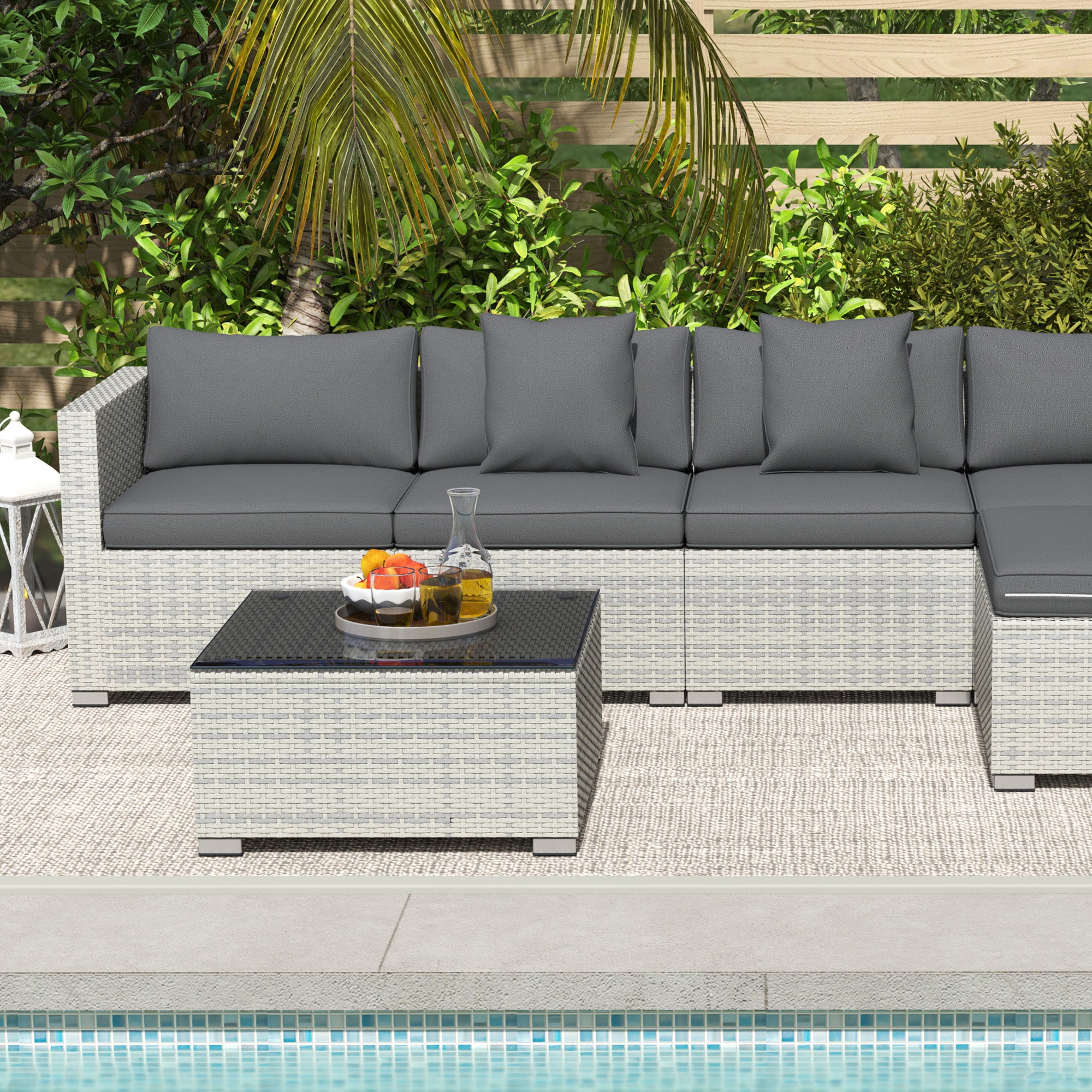 Outsunny 6-Piece Rattan Garden Sofa Set with Table, Mixed Grey
