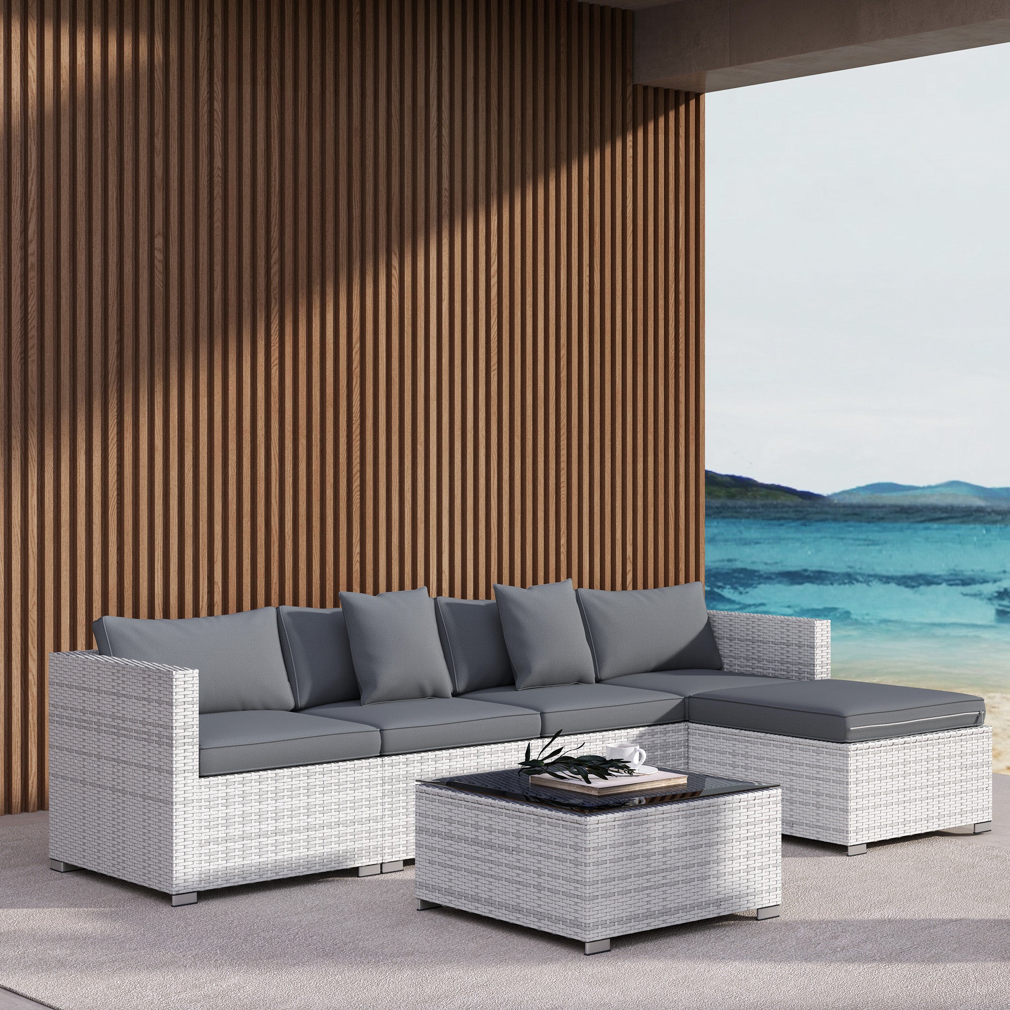 Outsunny 6-Piece Rattan Garden Sofa Set with Table, Mixed Grey