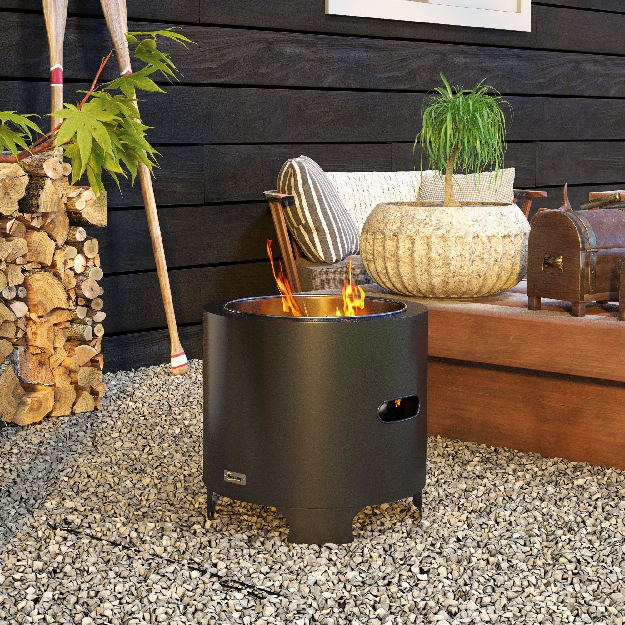 Outsunny Outdoor Fire Pit with Secondary Combustion for Clean Burning