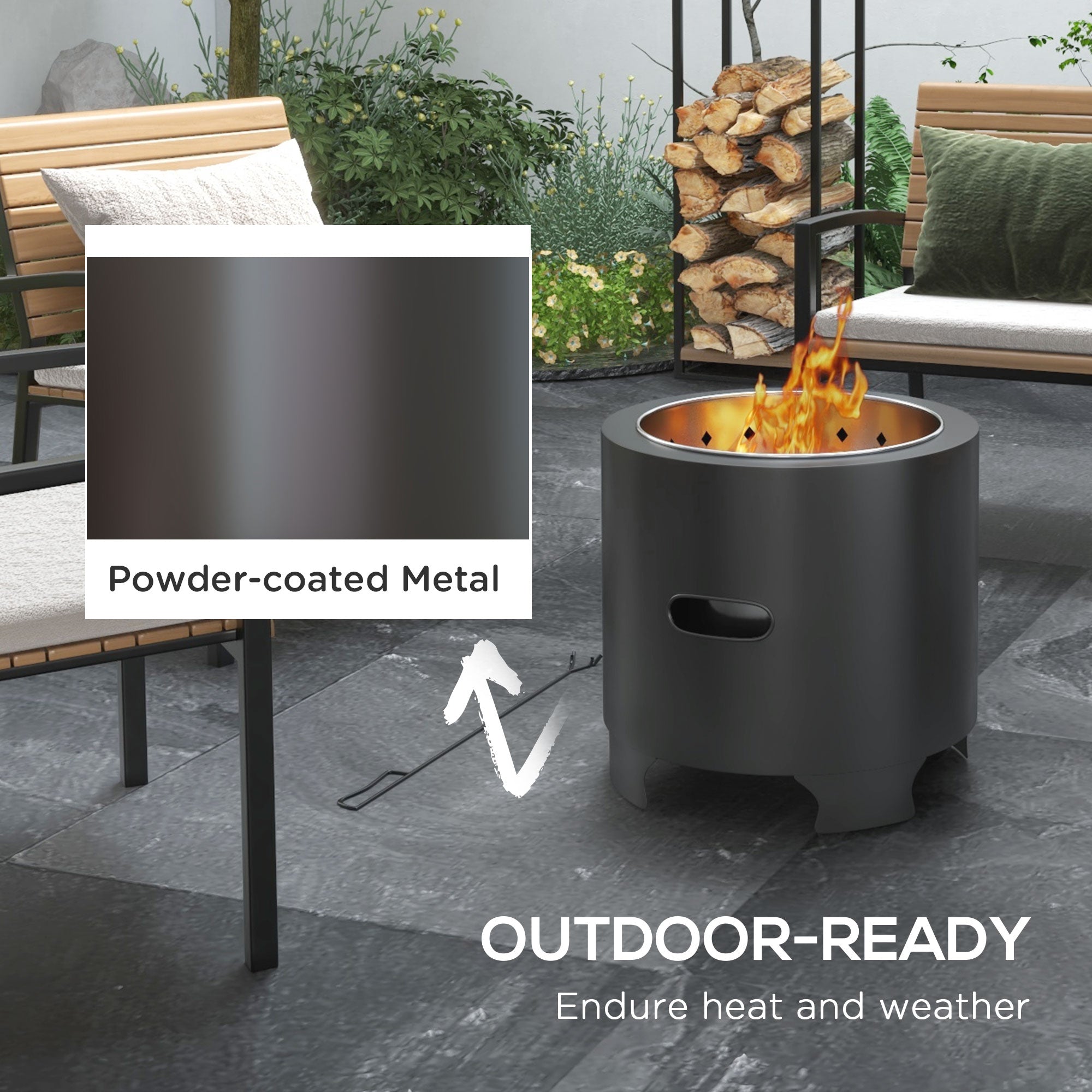 Outsunny Outdoor Fire Pit with Secondary Combustion for Clean Burning