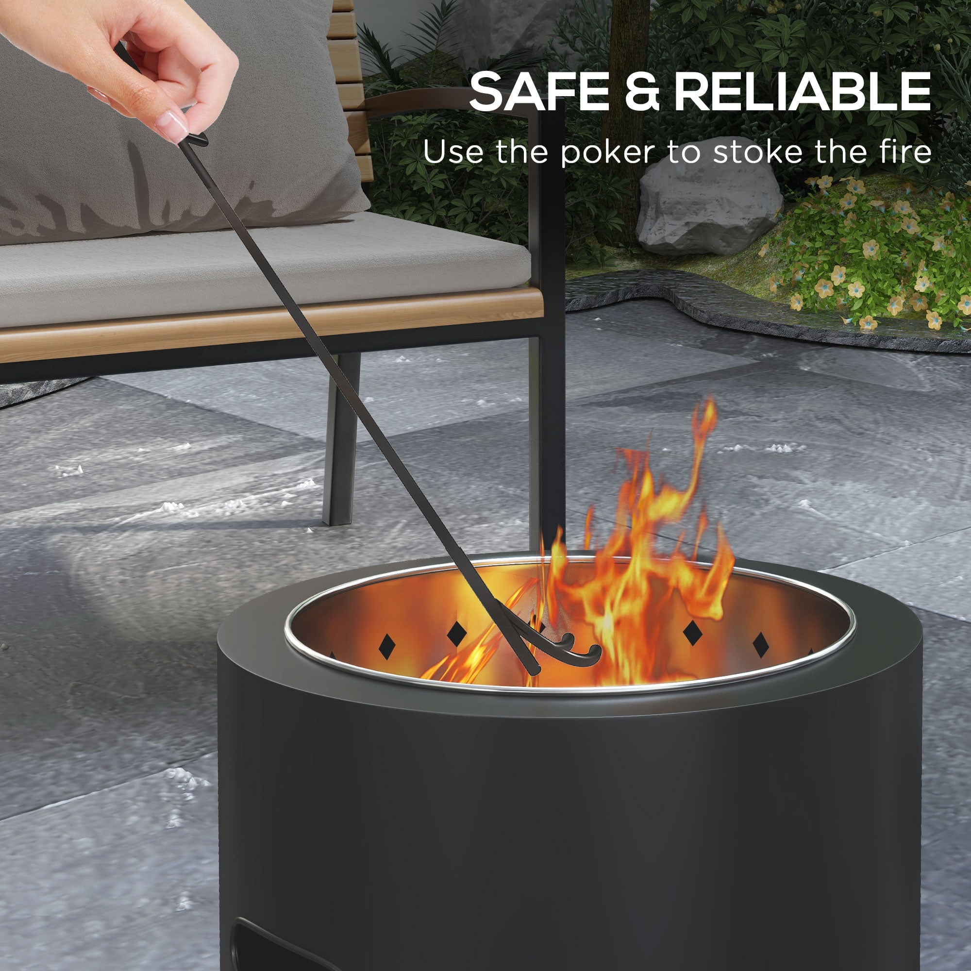 Outsunny Outdoor Fire Pit with Secondary Combustion for Clean Burning