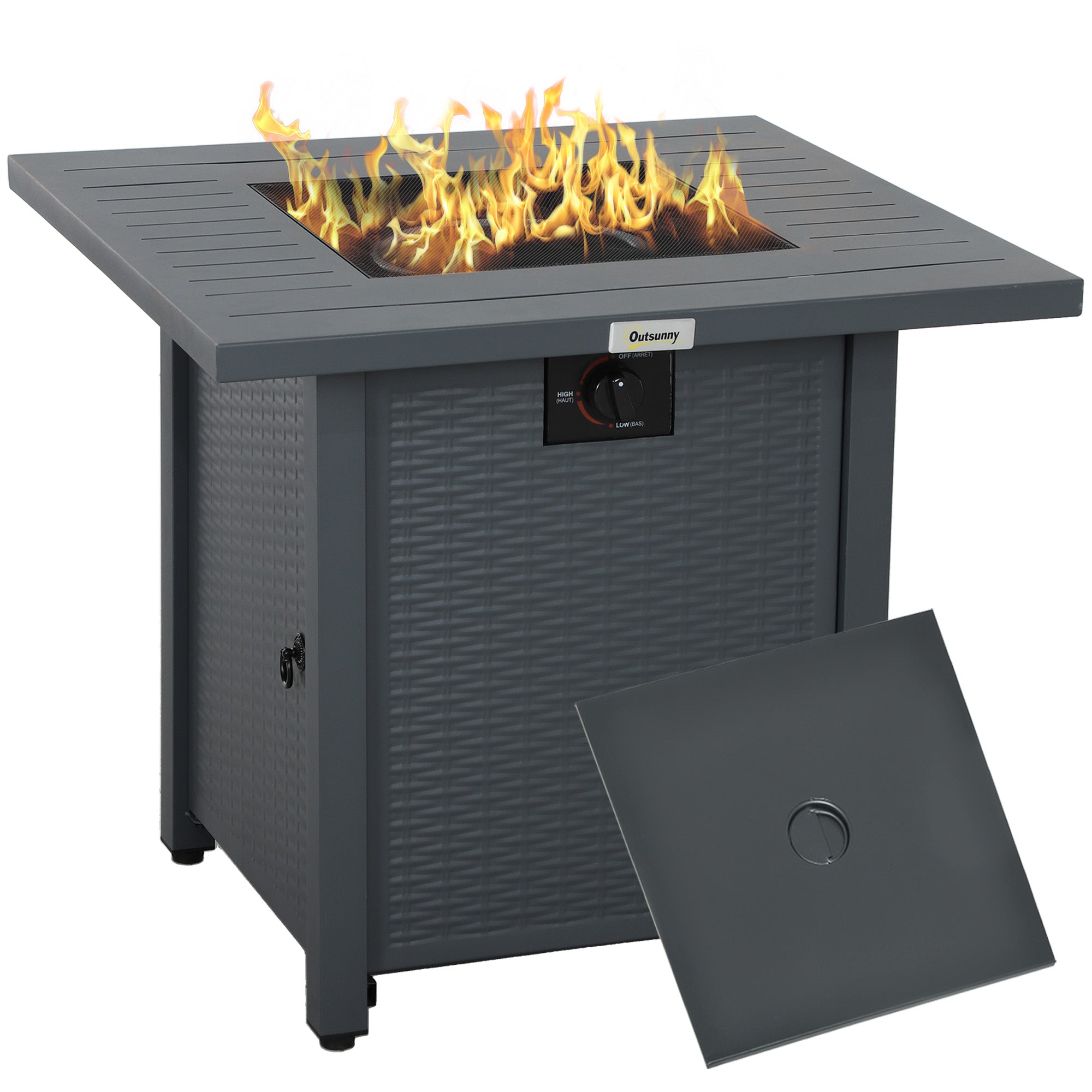 Outsunny 40,000 BTU Gas Fire Pit Table with Lid and Cover, Grey