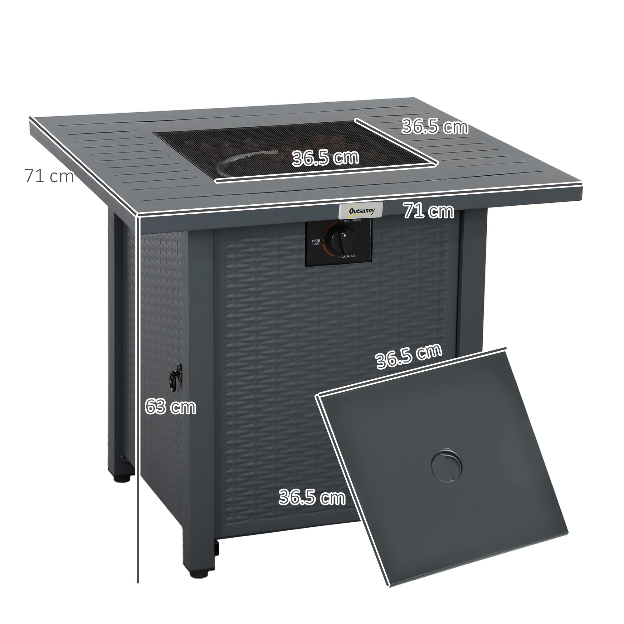 Outsunny 40,000 BTU Gas Fire Pit Table with Lid and Cover, Grey