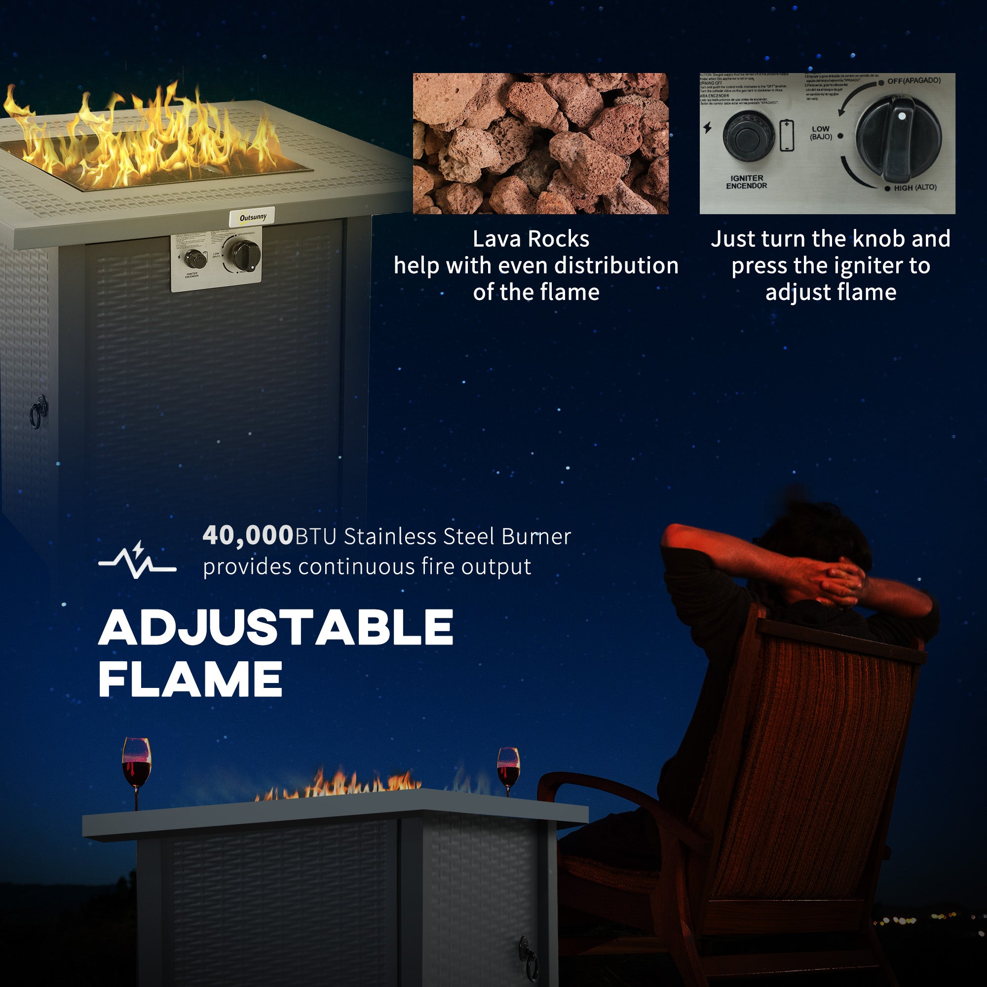 Outsunny 40000 BTU Steel Fire Pit Table with Pulse Ignition